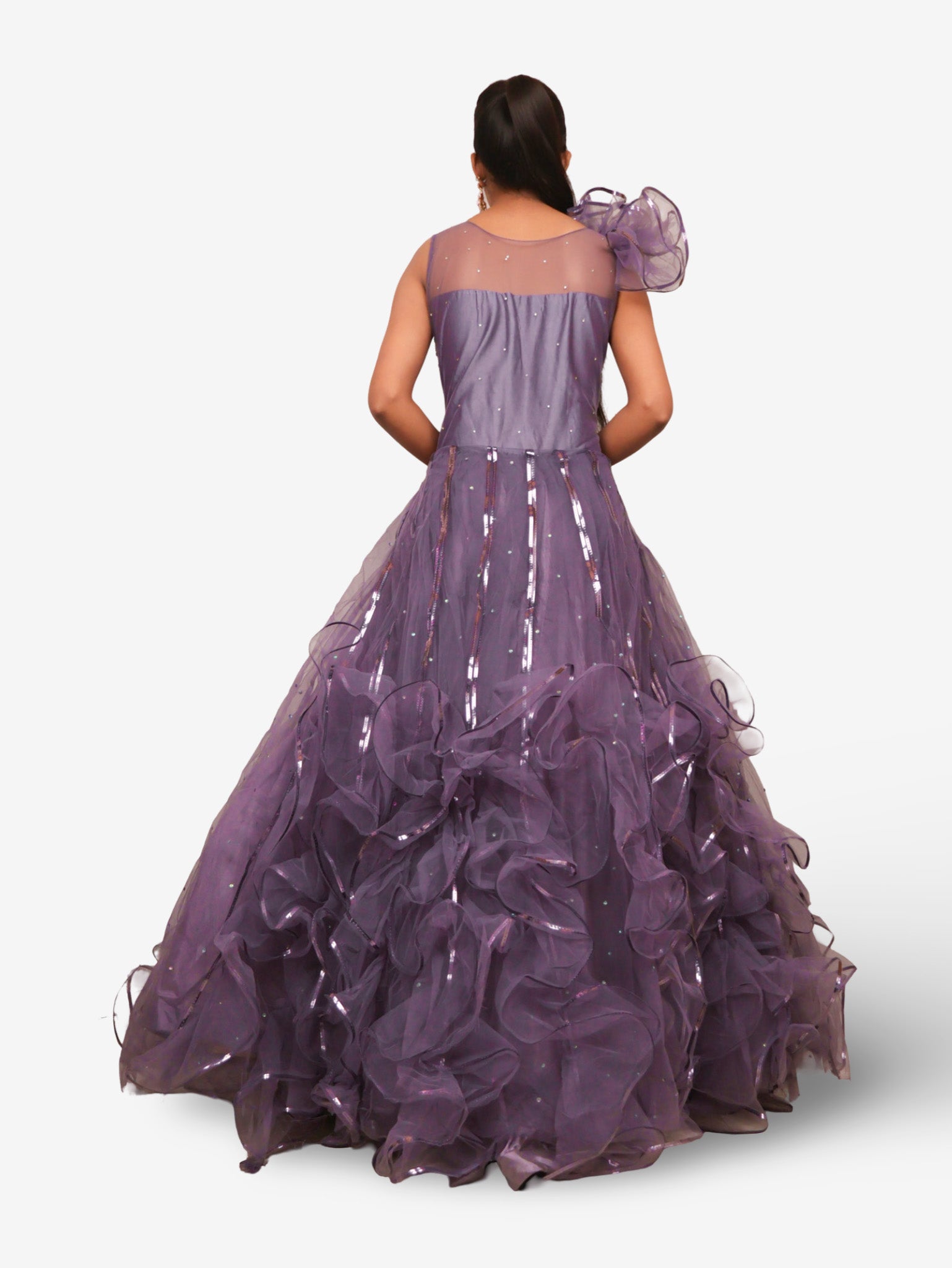 Gown with Cut Dana & Sequin Work by Shreekama Dusty Purple Designer Gowns for Party Festival Wedding Occasion in Noida