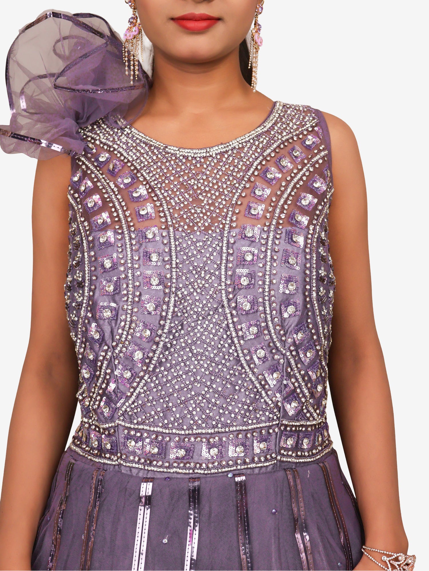 Gown with Cut Dana & Sequin Work by Shreekama Dusty Purple Designer Gowns for Party Festival Wedding Occasion in Noida