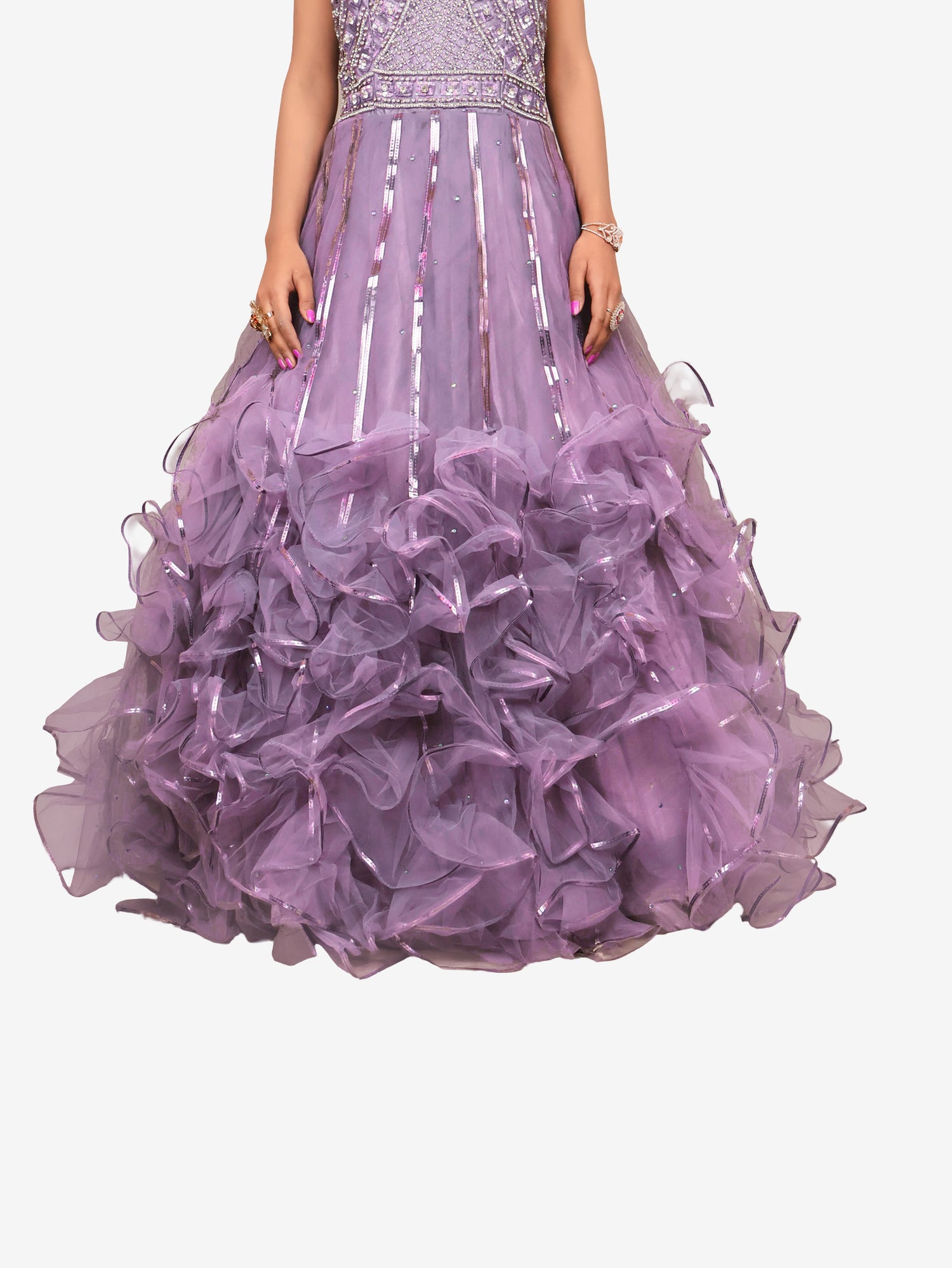 Gown with Cut Dana & Sequin Work by Shreekama Dusty Purple Designer Gowns for Party Festival Wedding Occasion in Noida