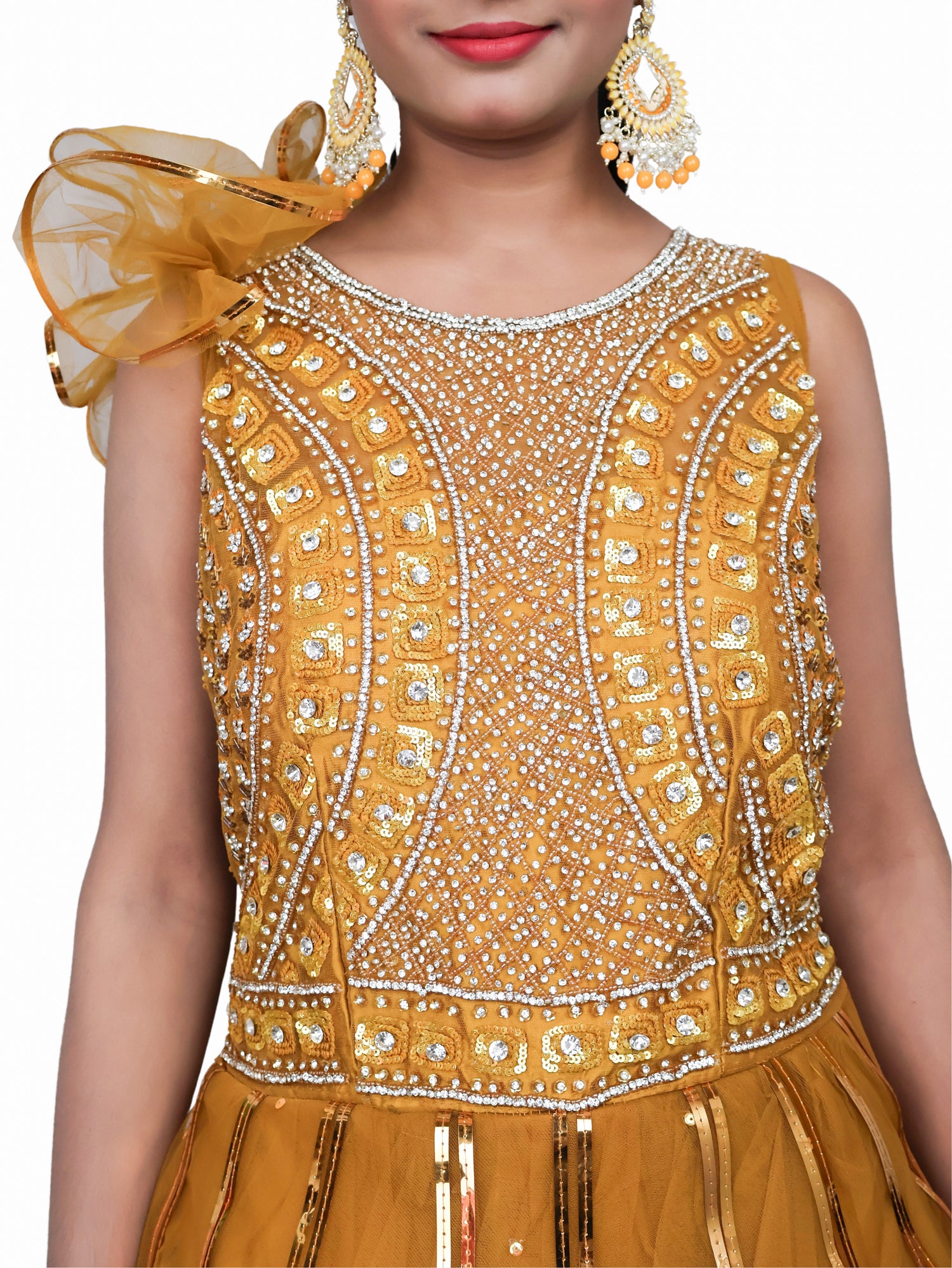 Gown with Cut Dana & Sequin Work by Shreekama Mustard Yellow Designer Gowns for Party Festival Wedding Occasion in Noida