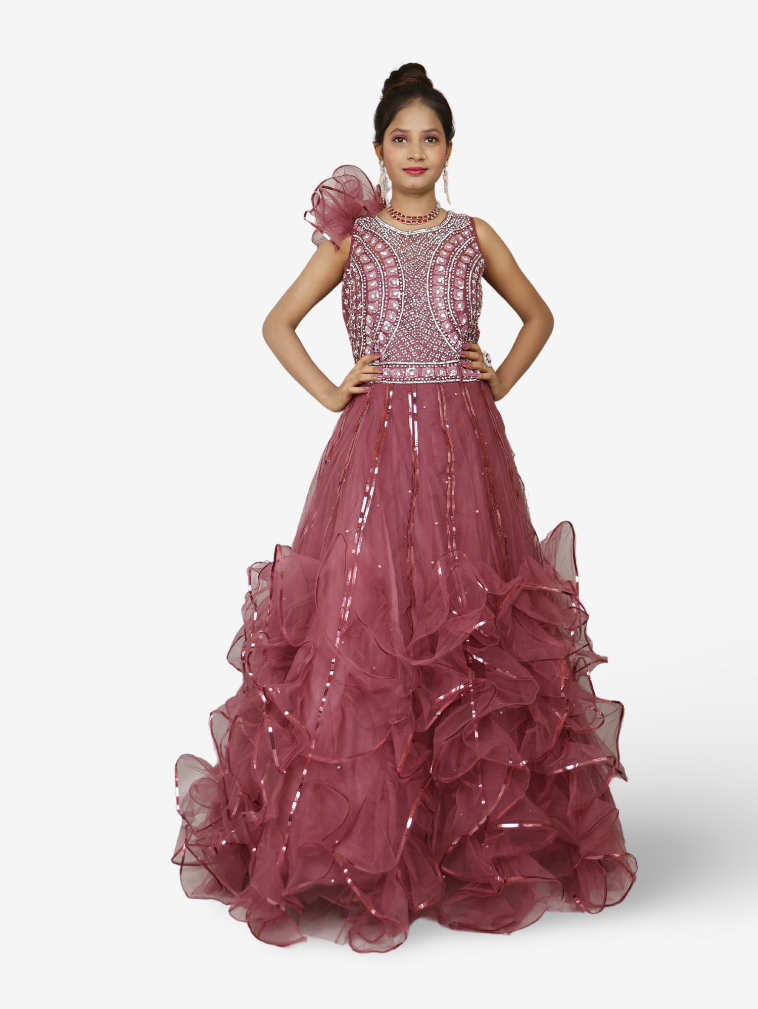 Gown with Cut Dana & Sequin Work by Shreekama Blush Pink Designer Gowns for Party Festival Wedding Occasion in Noida