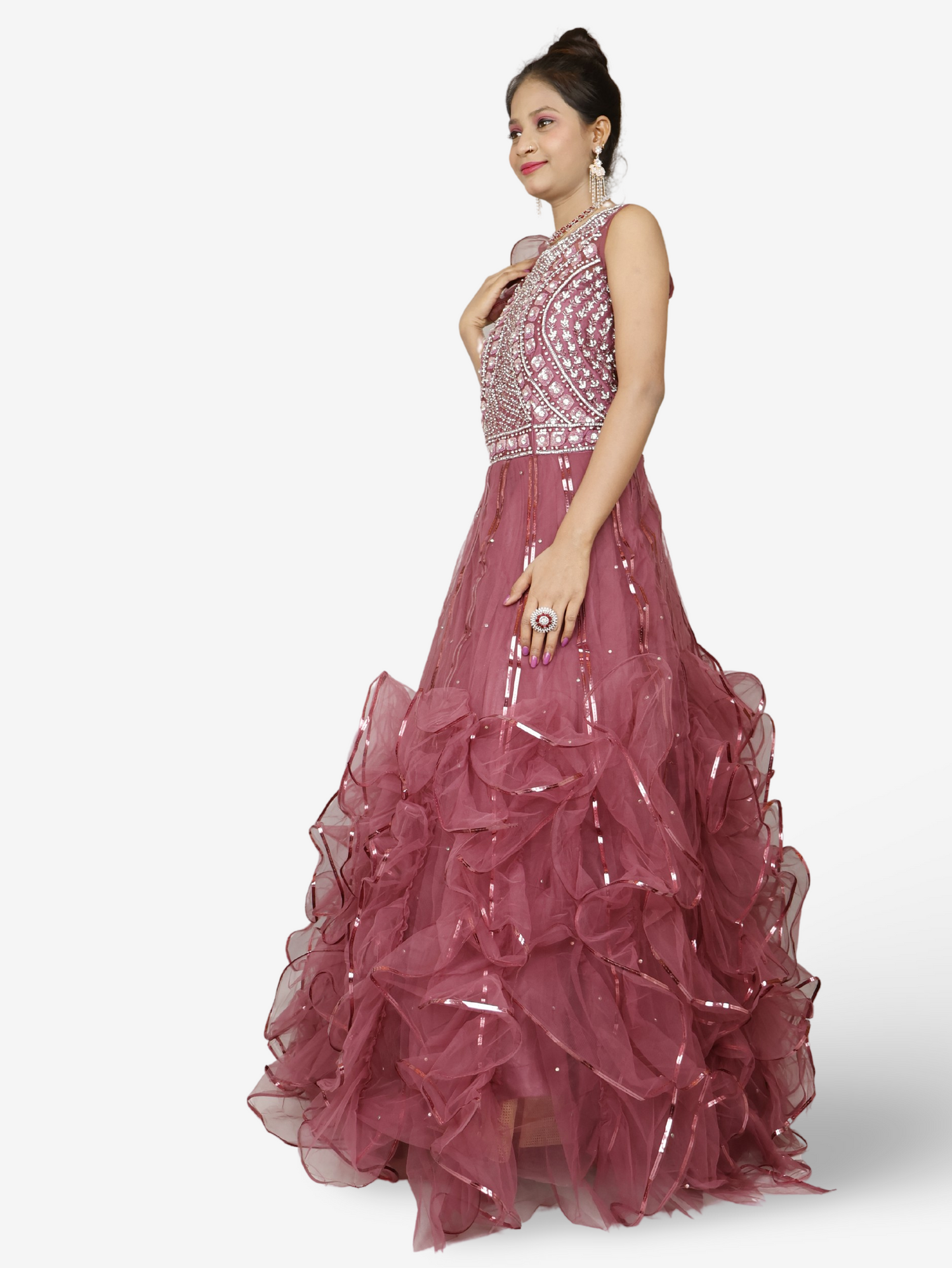 Gown with Cut Dana & Sequin Work by Shreekama Blush Pink Designer Gowns for Party Festival Wedding Occasion in Noida