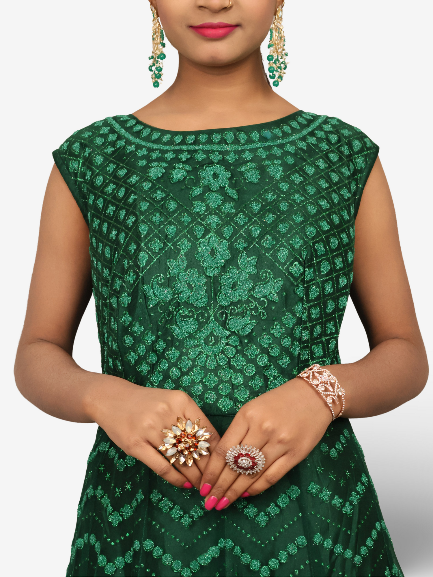 Gown with Glitter & Shimmery effect for Women by Shreekama Dark Green Designer Gowns for Party Festival Wedding Occasion in Noida