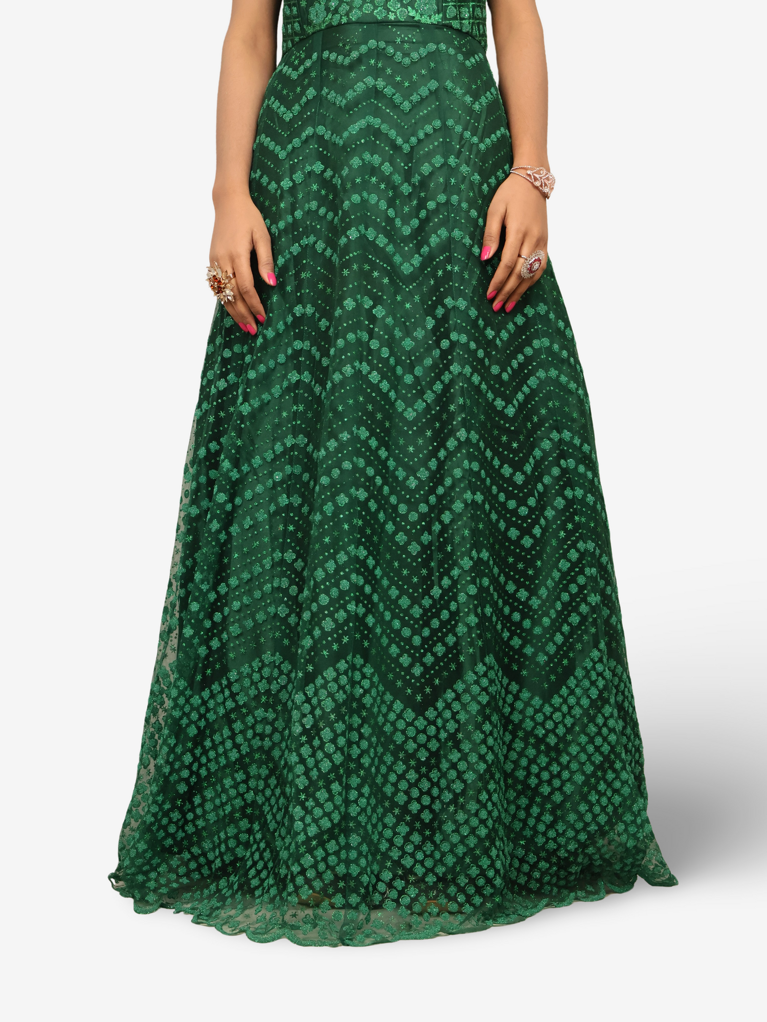 Gown with Glitter & Shimmery effect for Women by Shreekama Dark Green Designer Gowns for Party Festival Wedding Occasion in Noida