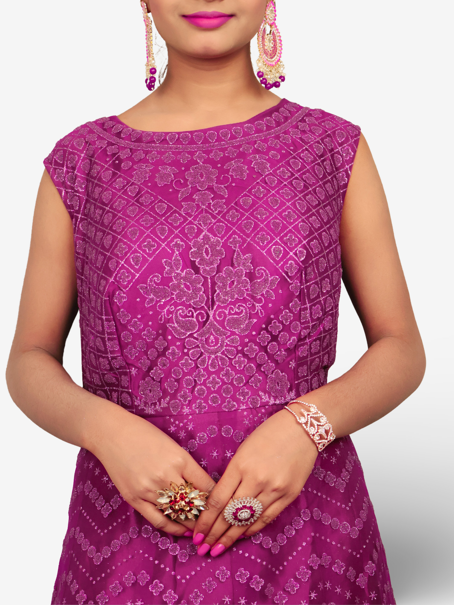 Gown with Glitter & Shimmery effect for Women by Shreekama Dark Purple Designer Gowns for Party Festival Wedding Occasion in Noida