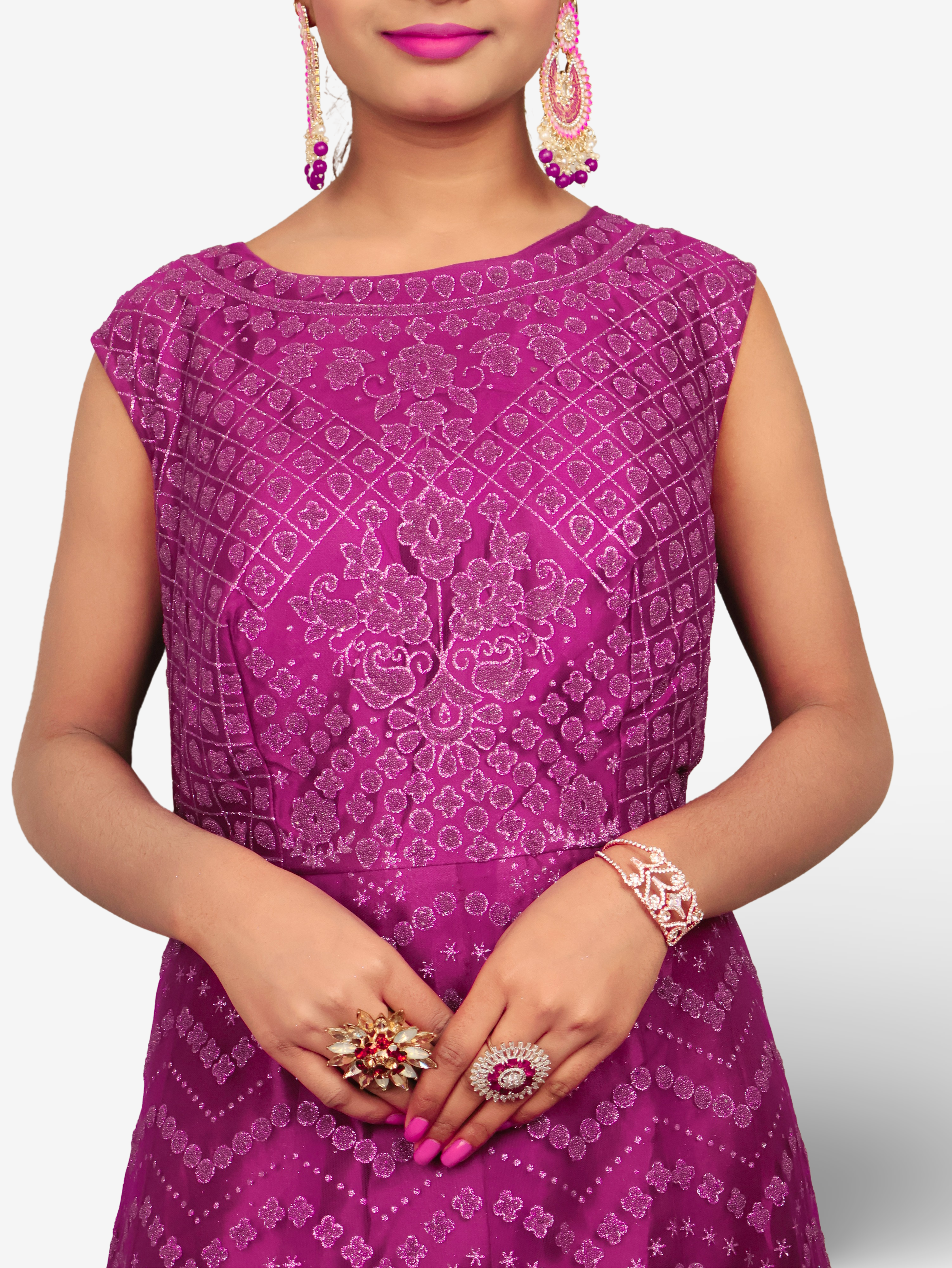 Gown with Glitter & Shimmery effect for Women by Shreekama Dark Purple Designer Gowns for Party Festival Wedding Occasion in Noida