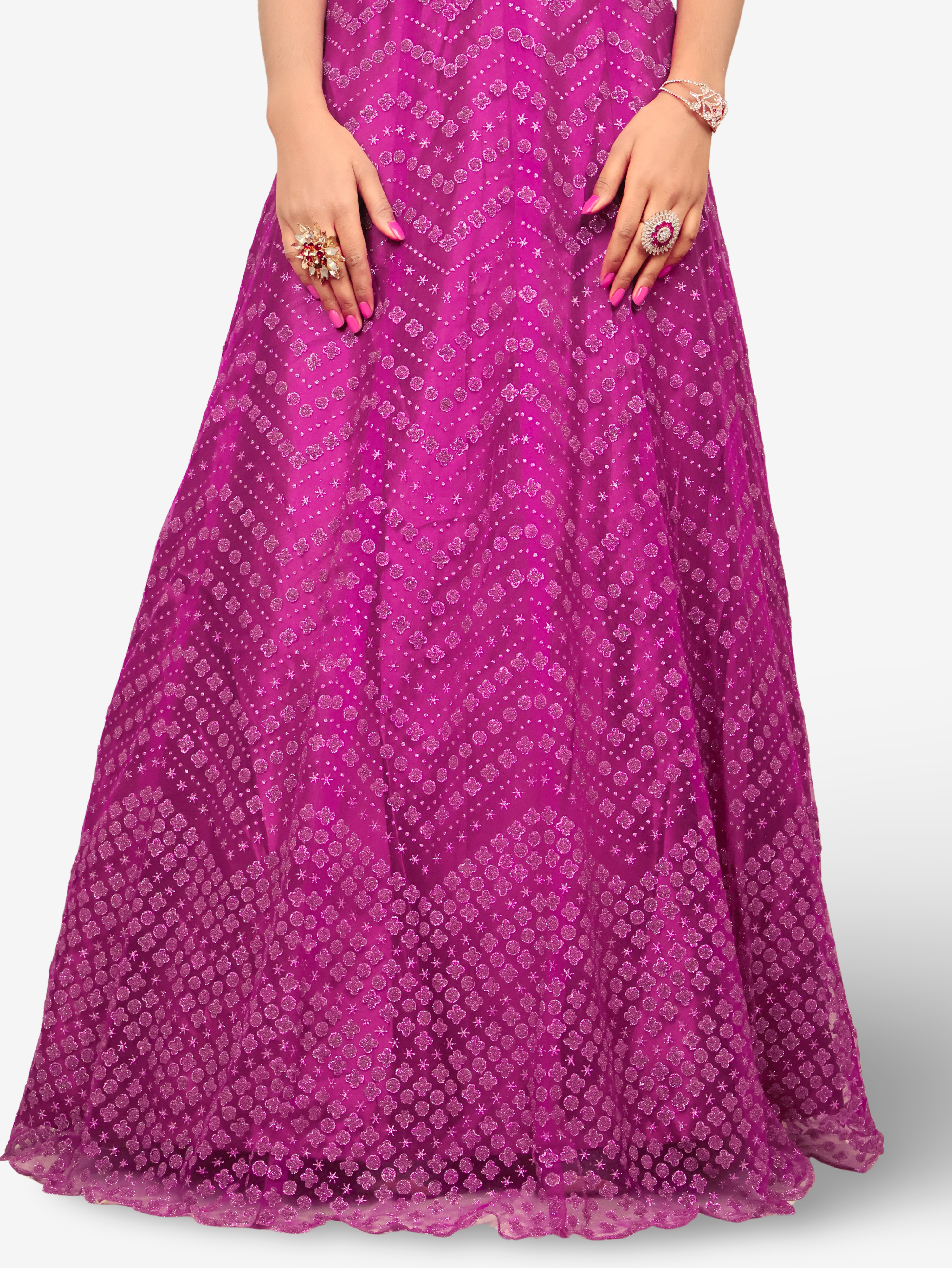 Gown with Glitter & Shimmery effect for Women by Shreekama Dark Purple Designer Gowns for Party Festival Wedding Occasion in Noida