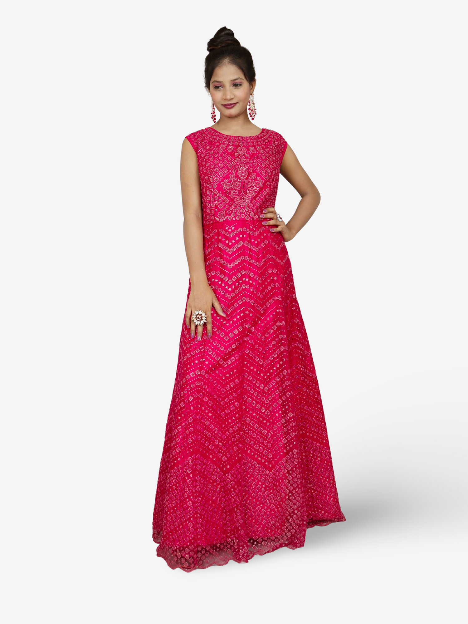 Gown with Glitter & Shimmery effect for Women by Shreekama Magenta Designer Gowns for Party Festival Wedding Occasion in Noida