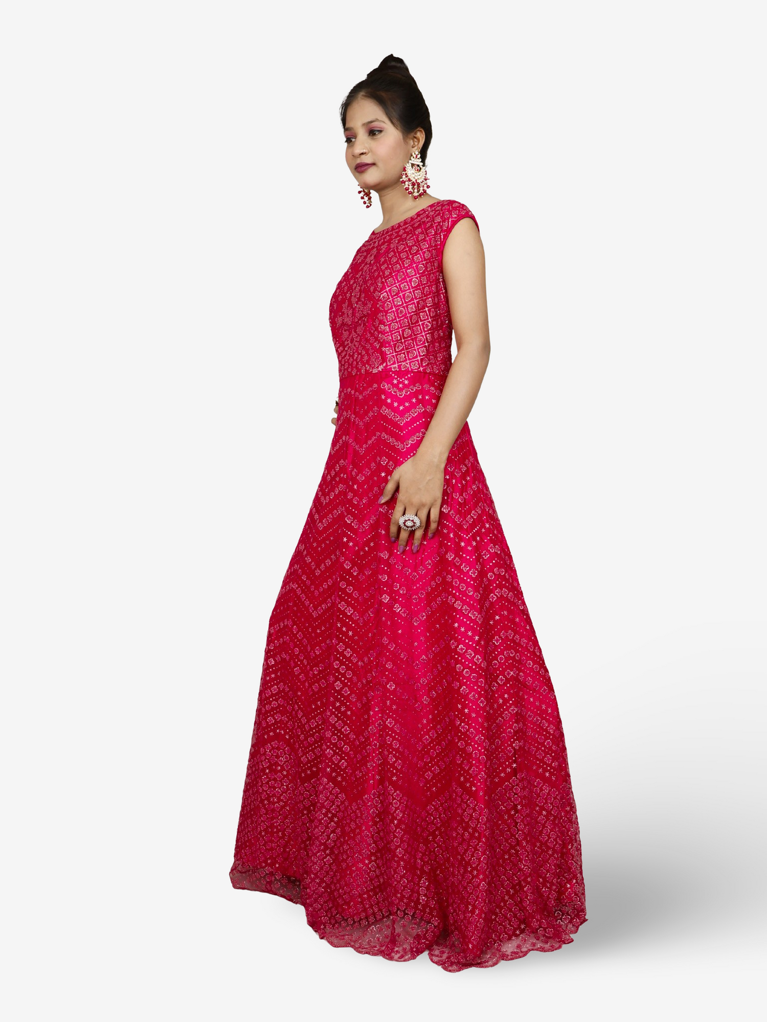 Gown with Glitter & Shimmery effect for Women by Shreekama Magenta Designer Gowns for Party Festival Wedding Occasion in Noida