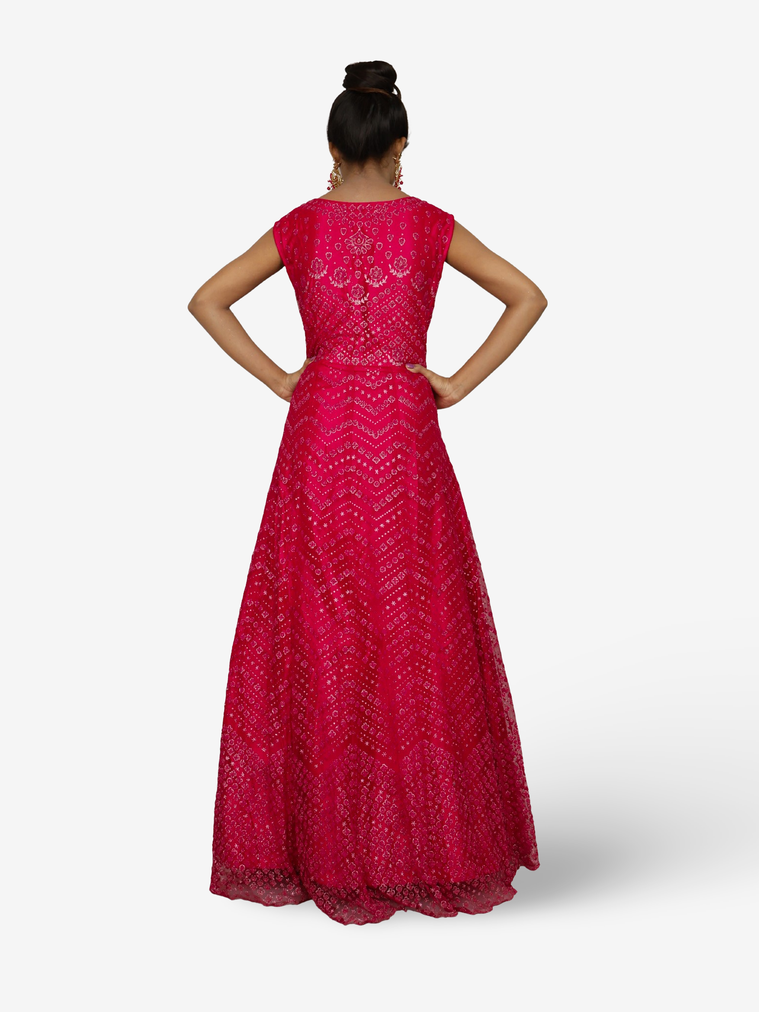 Gown with Glitter & Shimmery effect for Women by Shreekama Magenta Designer Gowns for Party Festival Wedding Occasion in Noida