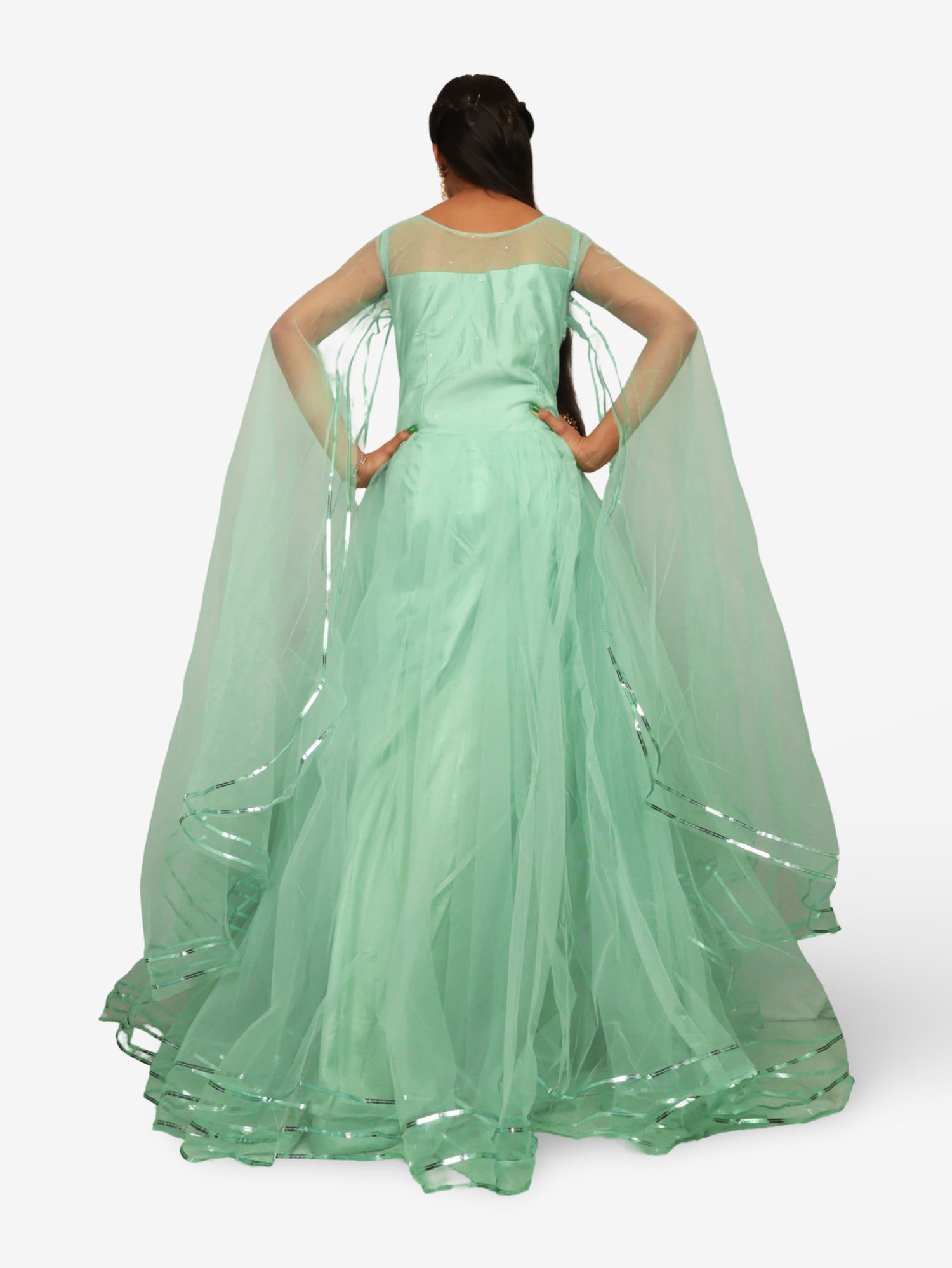 Gown with Cut Dana & Beads by Shreekama Pista Green Designer Gowns for Party Festival Wedding Occasion in Noida