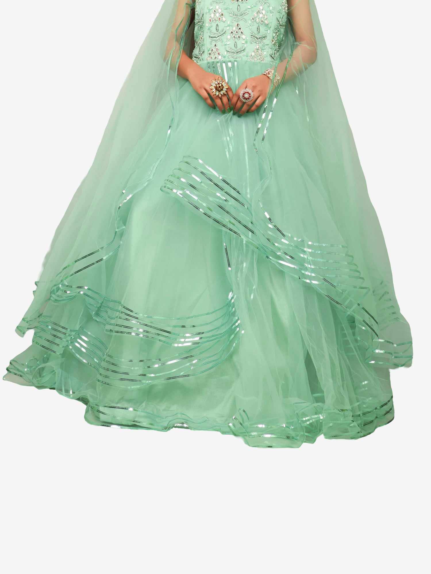 Gown with Cut Dana & Beads by Shreekama Pista Green Designer Gowns for Party Festival Wedding Occasion in Noida