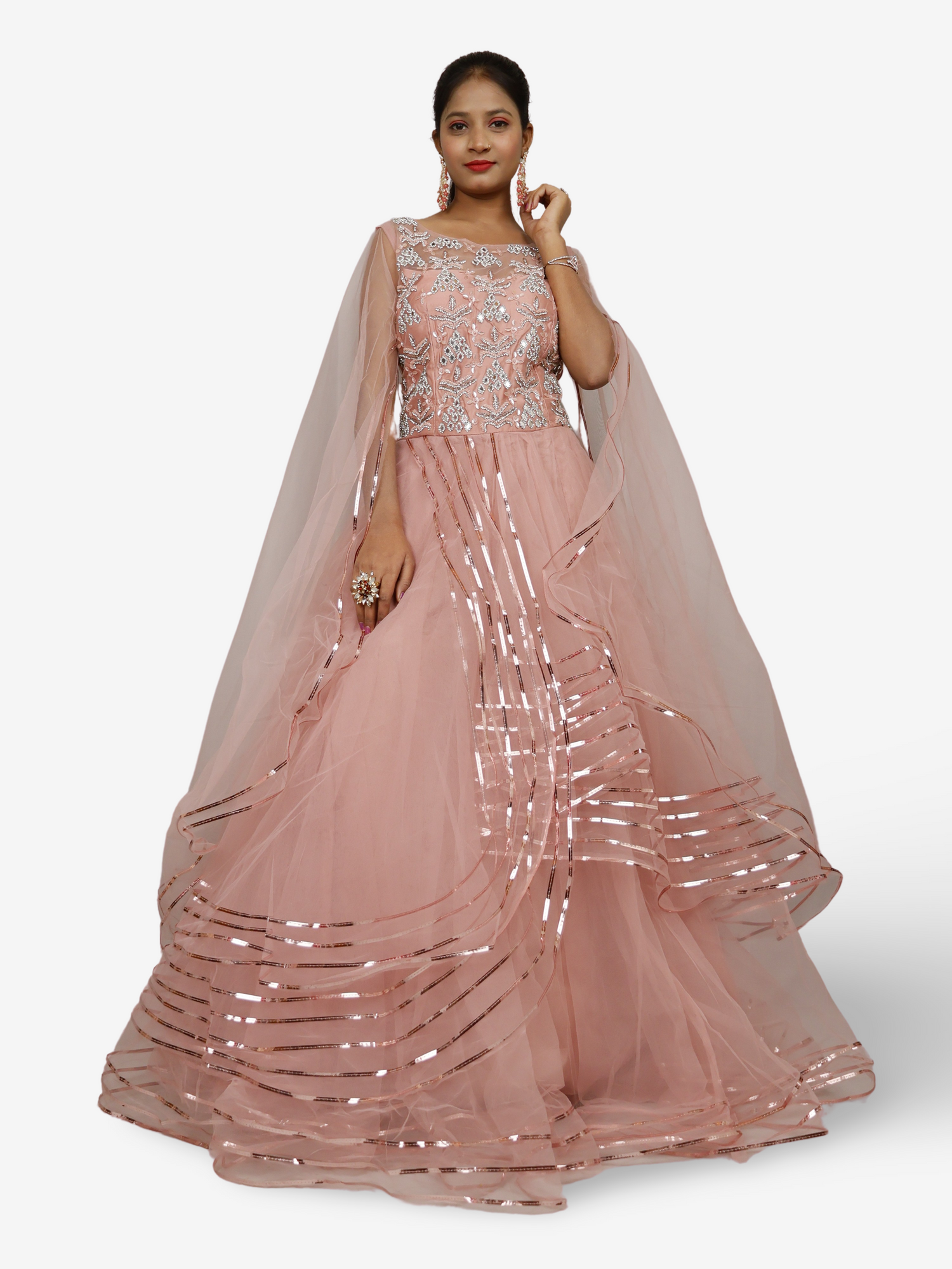 Gown with Cut Dana & Beads by Shreekama Onion Designer Gowns for Party Festival Wedding Occasion in Noida