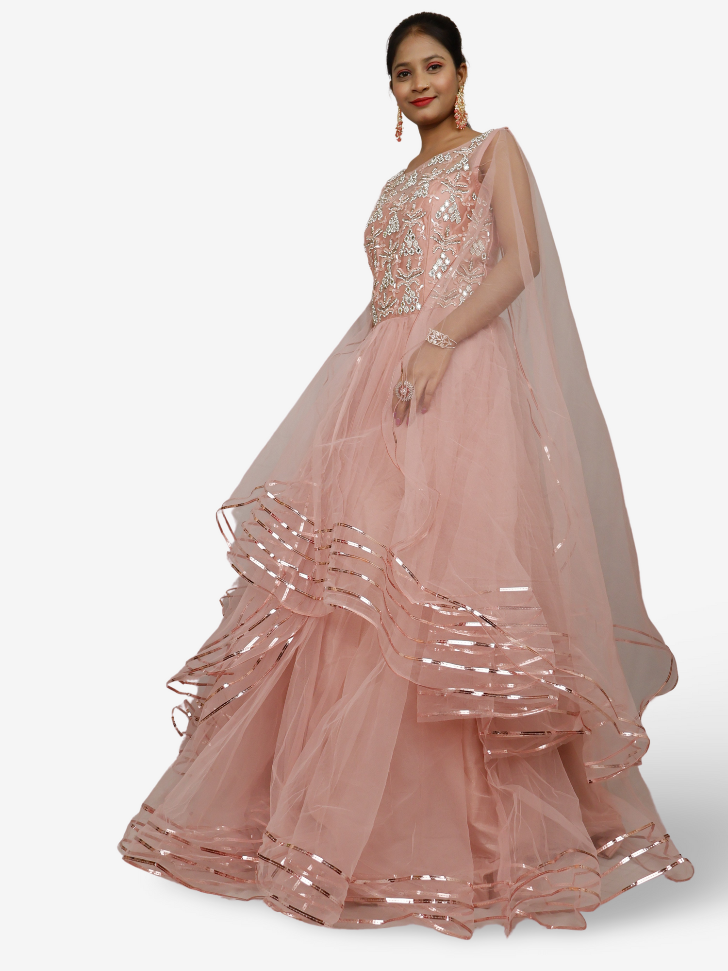 Gown with Cut Dana & Beads by Shreekama Onion Designer Gowns for Party Festival Wedding Occasion in Noida