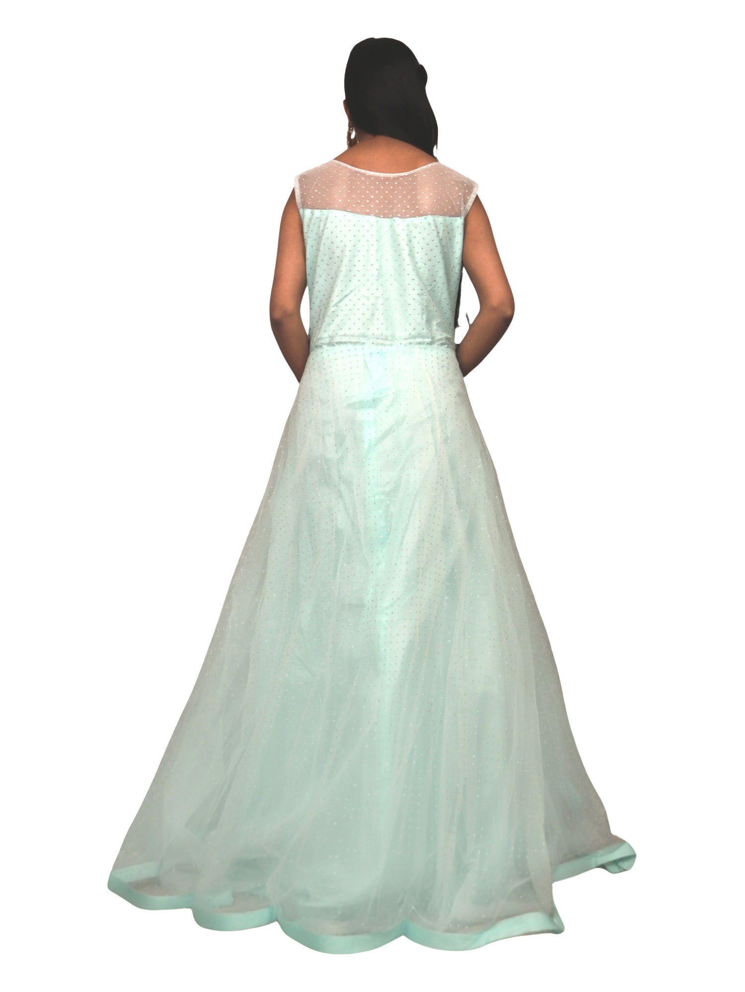 Gown with Embroidery & Glitter Work by Shreekama Sky Blue Designer Gowns for Party Festival Wedding Occasion in Noida