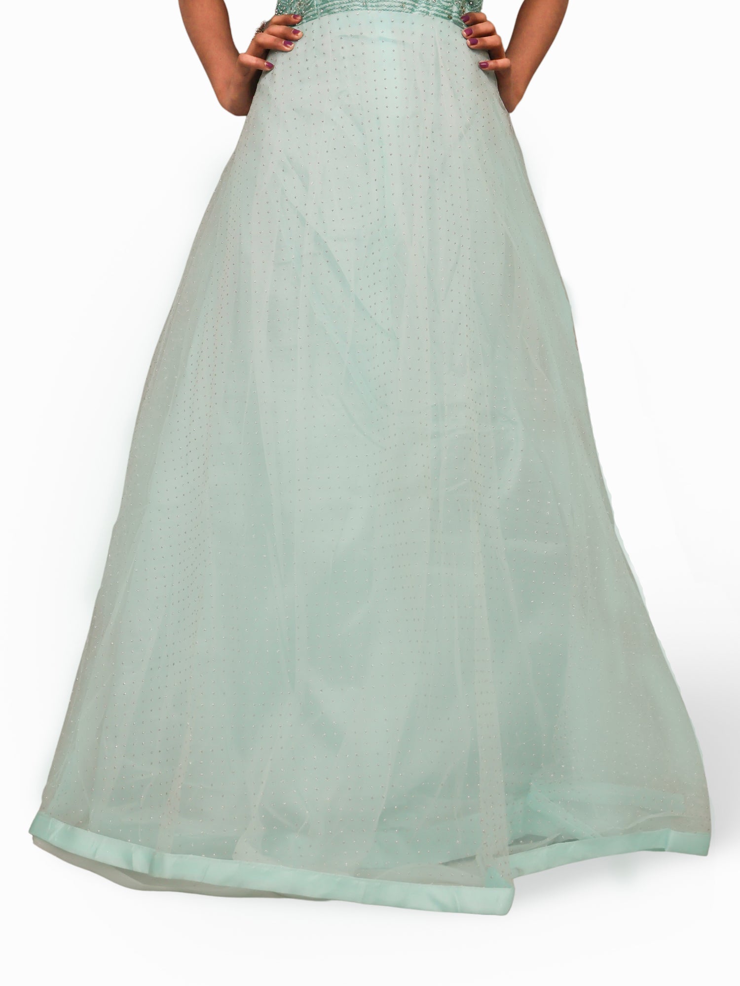 Gown with Embroidery & Glitter Work by Shreekama Sky Blue Designer Gowns for Party Festival Wedding Occasion in Noida