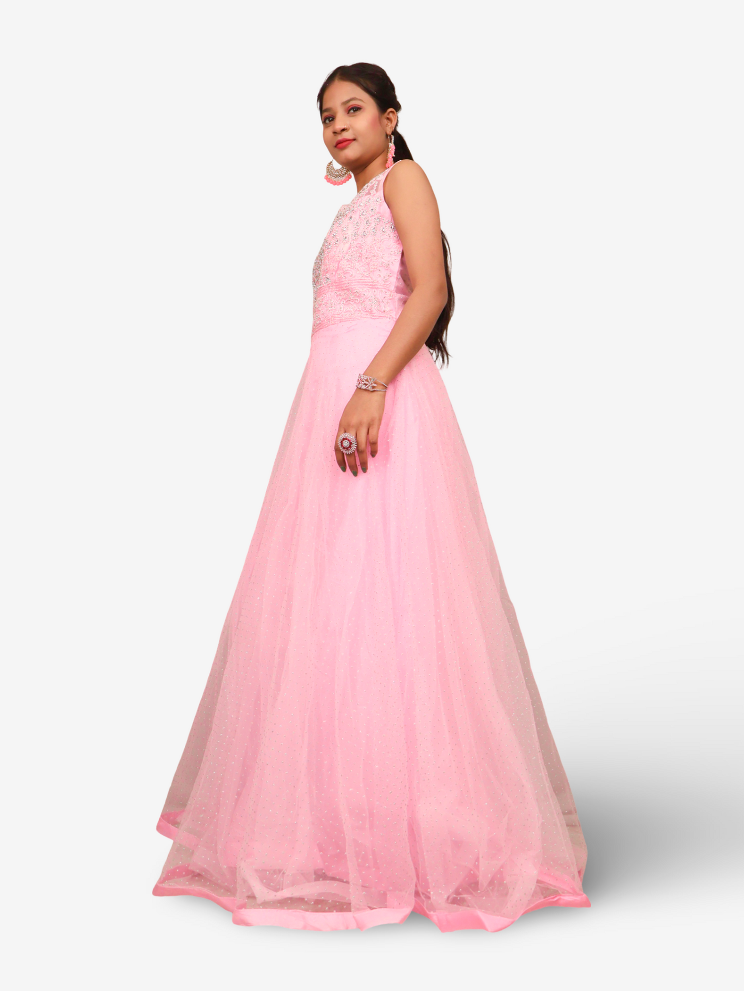 Gown with Embroidery & Glitter Work by Shreekama Lemon Designer Gowns for Party Festival Wedding Occasion in Noida