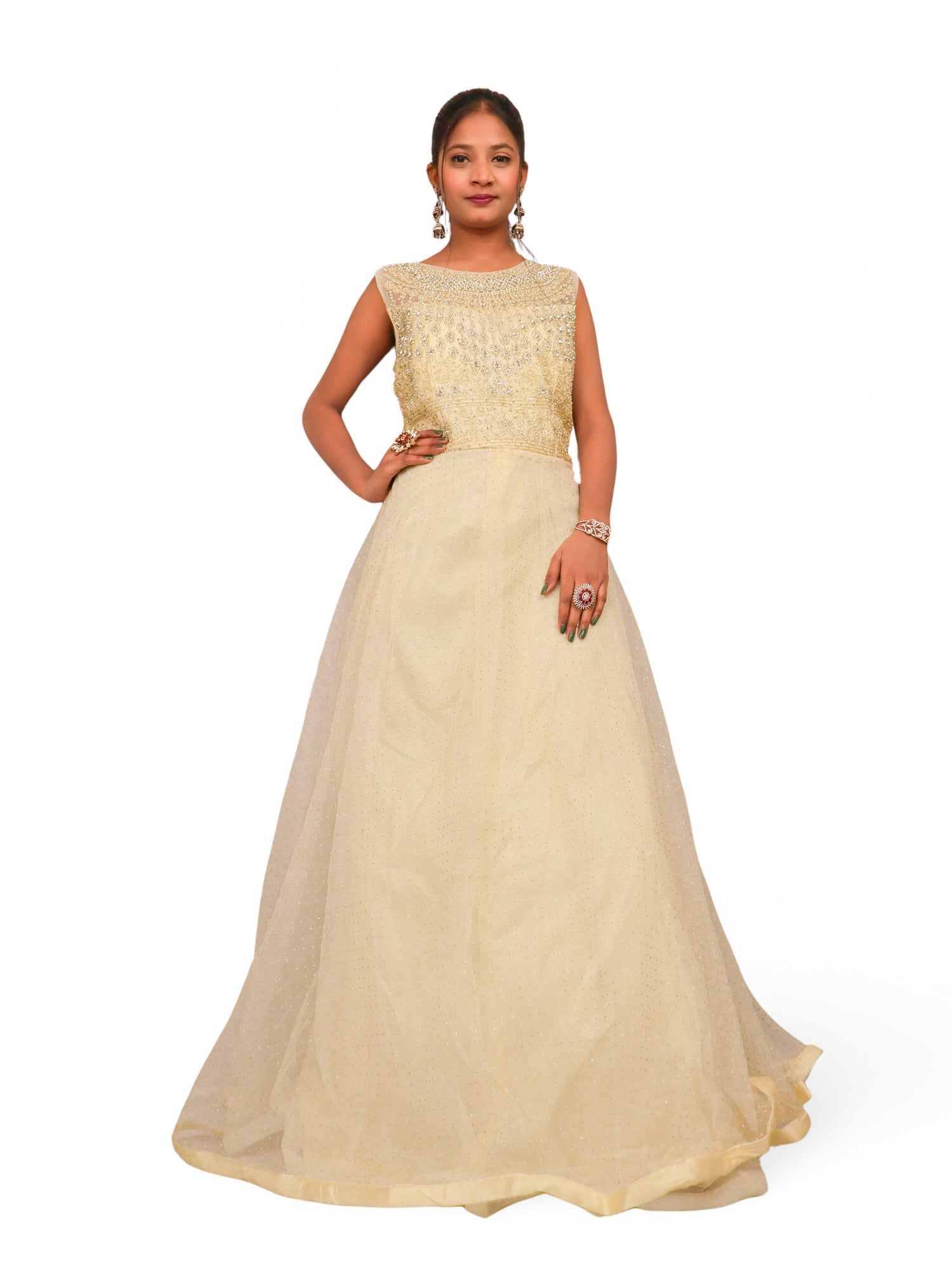 Gown with Embroidery & Glitter Work by Shreekama Lemon Designer Gowns for Party Festival Wedding Occasion in Noida