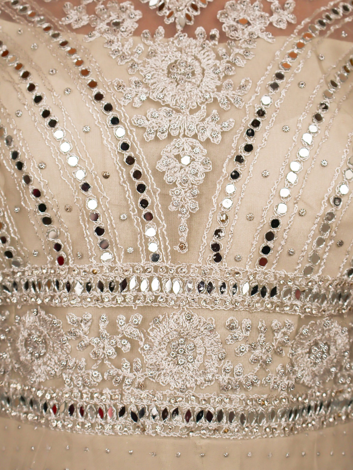 Gown with Embroidery & Glitter Work by Shreekama Off White Designer Gowns for Party Festival Wedding Occasion in Noida