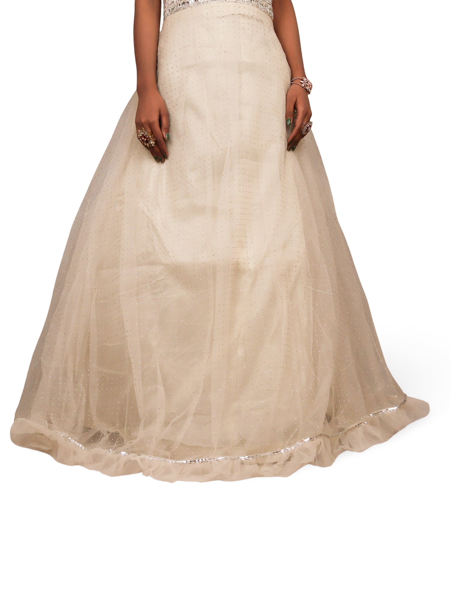 Gown with Embroidery & Glitter Work by Shreekama Off White Designer Gowns for Party Festival Wedding Occasion in Noida