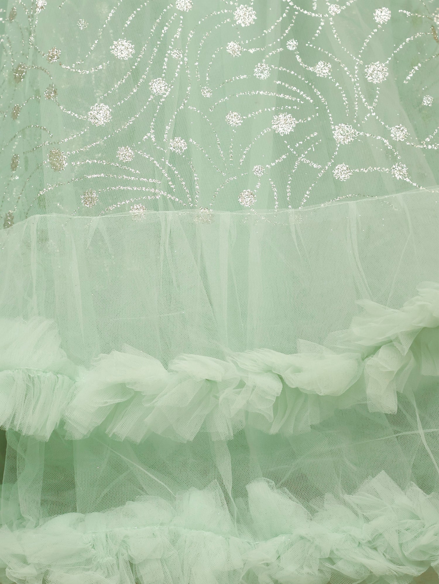 Gown with Mirror & Cut Dana Work by Shreekama Pista Green Designer Gowns for Party Festival Wedding Occasion in Noida