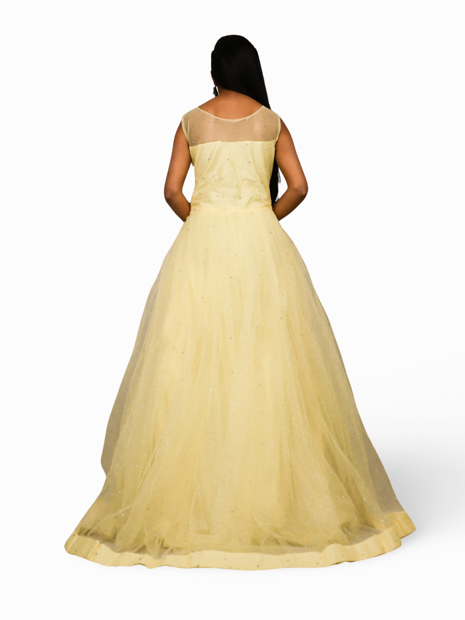 Gown with Pearls & Sequin by Shreekama Lemon Yellow Designer Gowns for Party Festival Wedding Occasion in Noida