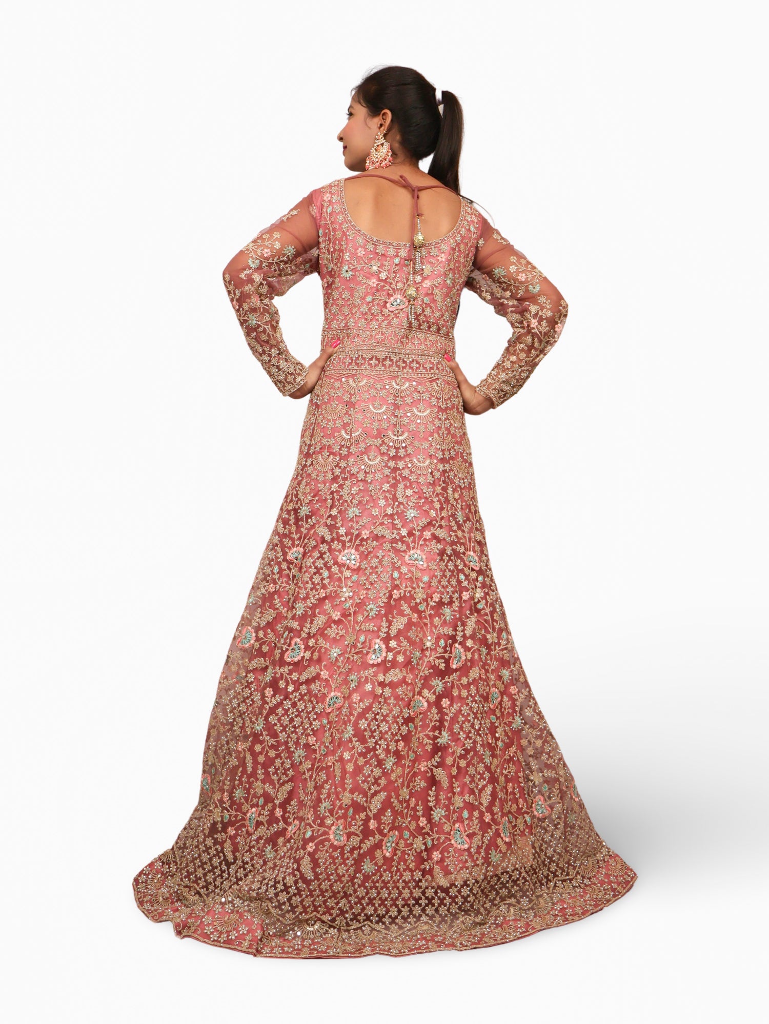 Gown with Stone Work & Embroidery by Shreekama Onion Designer Gowns for Party Festival Wedding Occasion in Noida