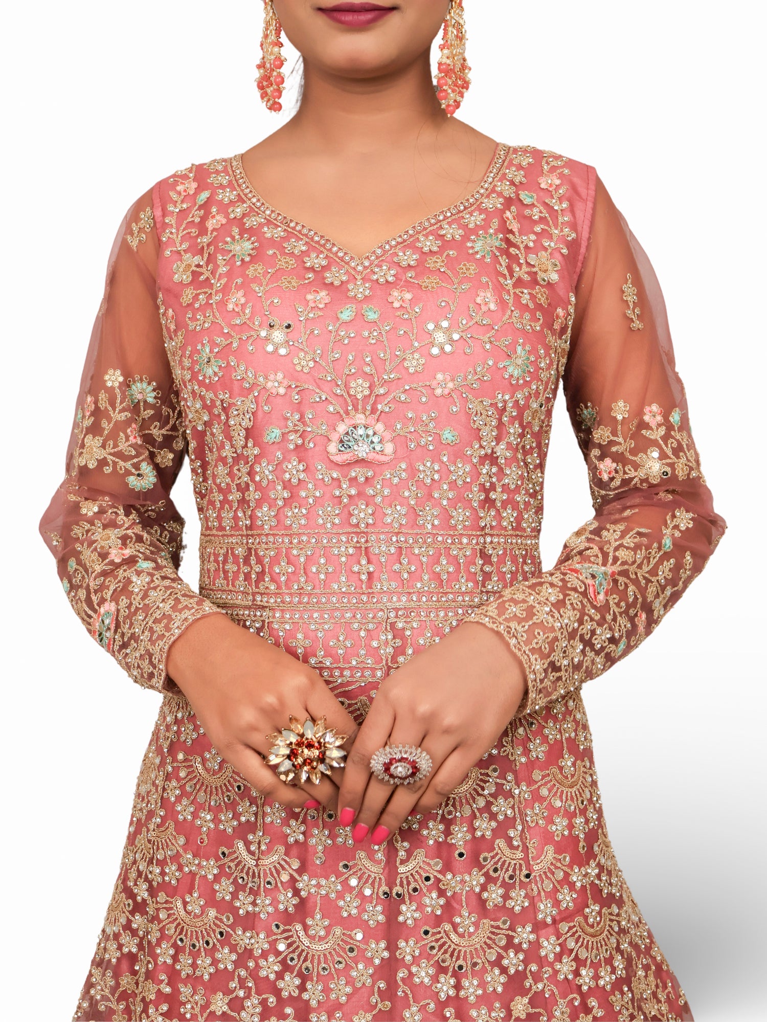 Gown with Stone Work & Embroidery by Shreekama Onion Designer Gowns for Party Festival Wedding Occasion in Noida