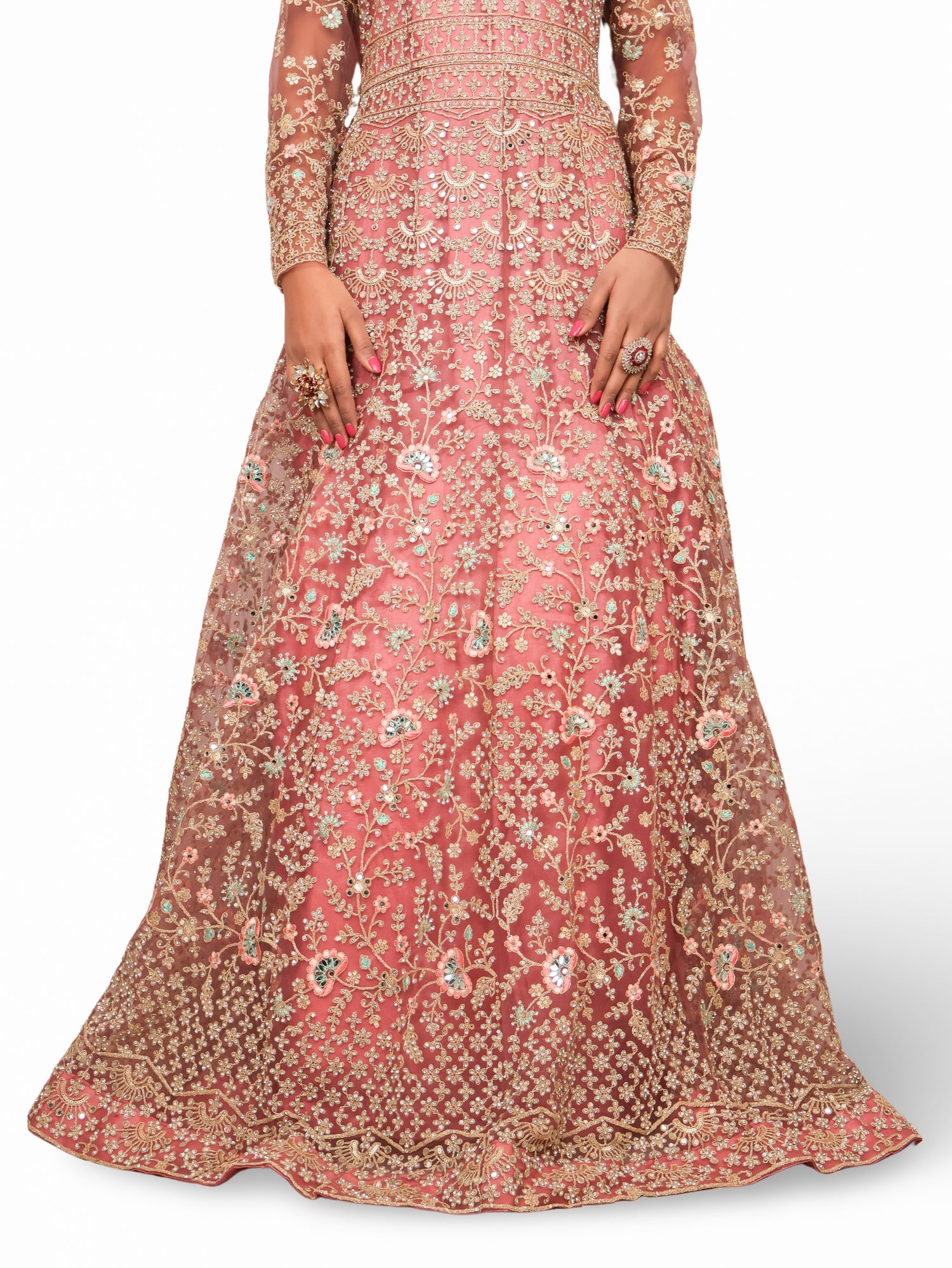 Gown with Stone Work & Embroidery by Shreekama Onion Designer Gowns for Party Festival Wedding Occasion in Noida