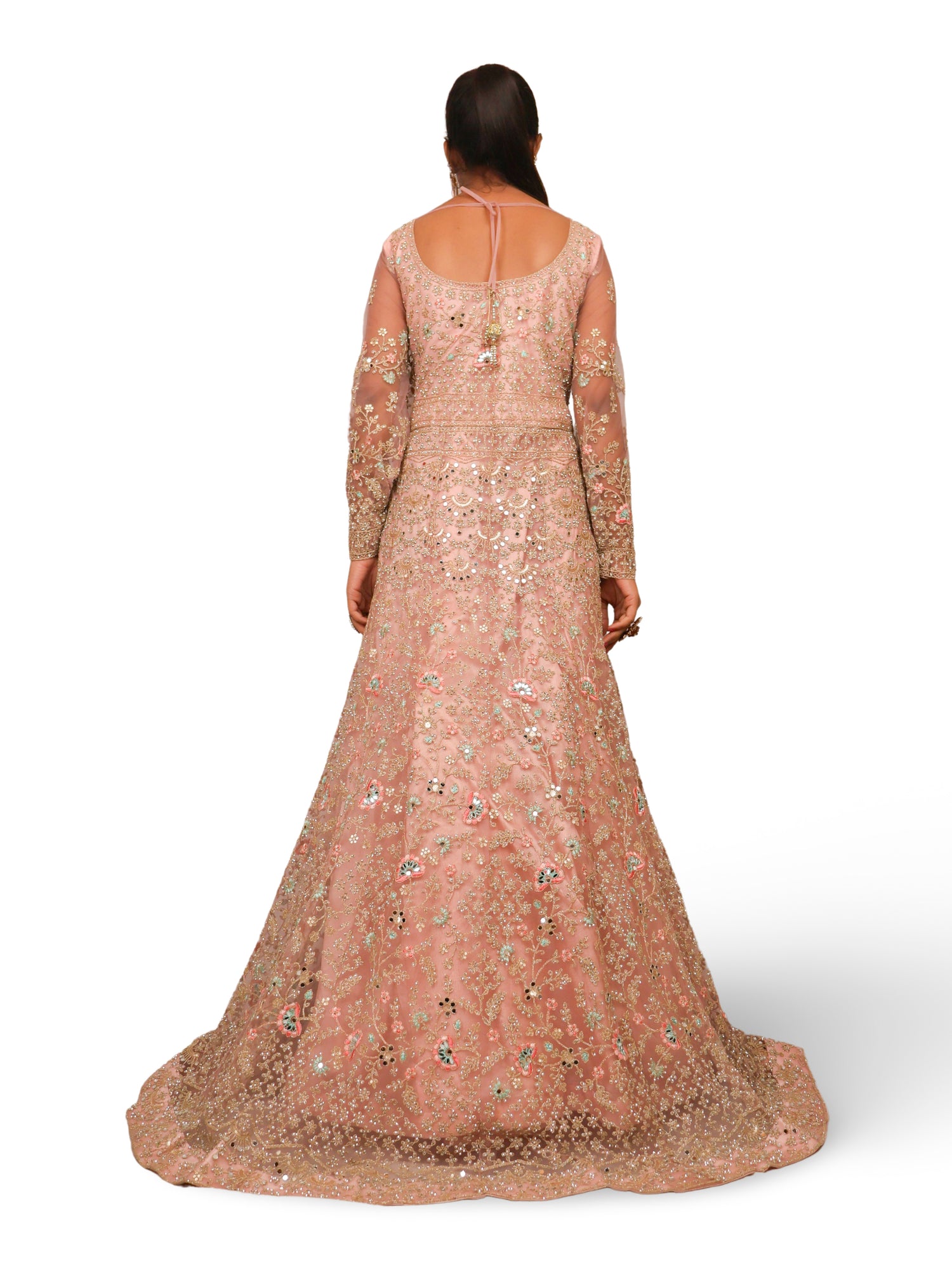 Gown with Stone Work & Embroidery by Shreekama Baby Pink Designer Gowns for Party Festival Wedding Occasion in Noida