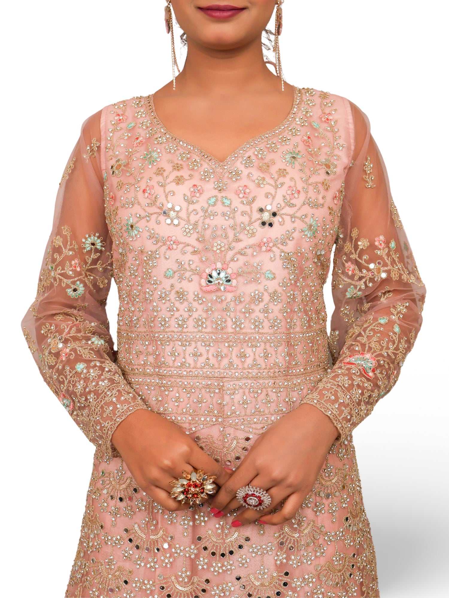 Gown with Stone Work & Embroidery by Shreekama Baby Pink Designer Gowns for Party Festival Wedding Occasion in Noida