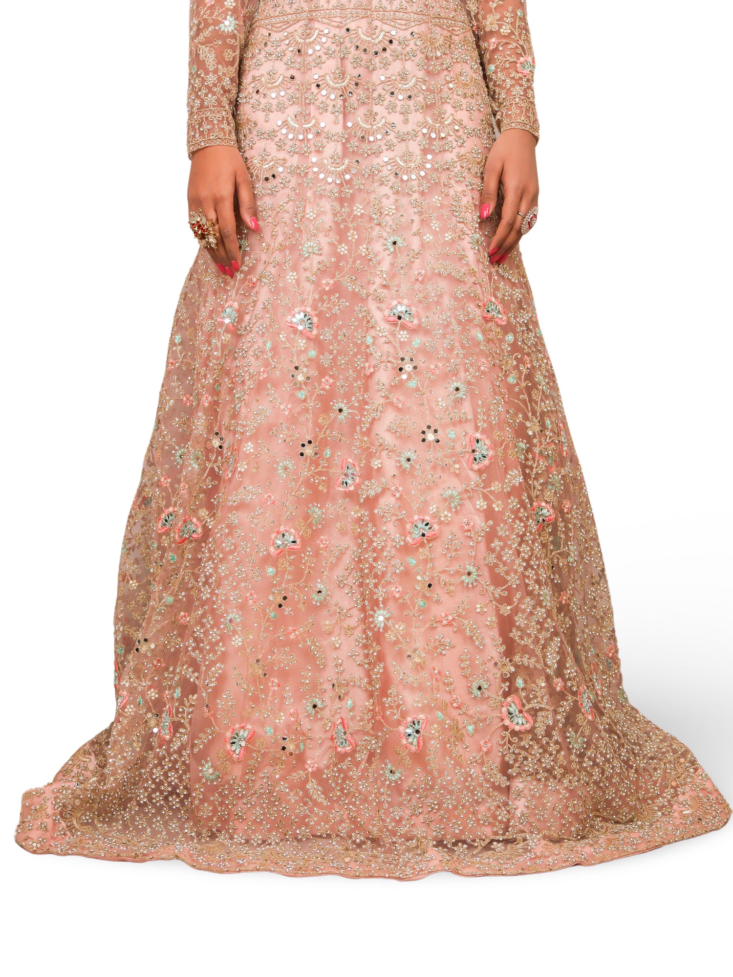 Gown with Stone Work & Embroidery by Shreekama Baby Pink Designer Gowns for Party Festival Wedding Occasion in Noida