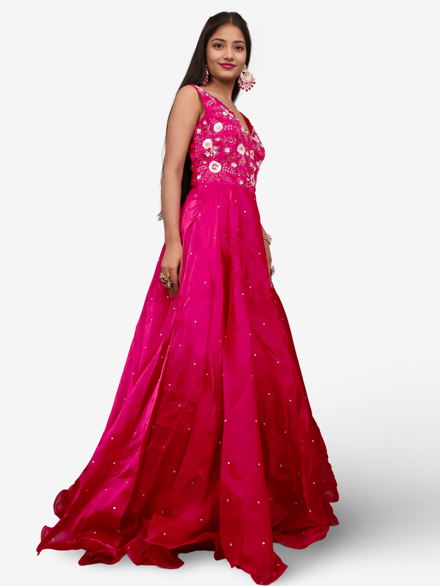 Gown with Sequin & Cut Dana Work by Shreekama Magenta Designer Gowns for Party Festival Wedding Occasion in Noida