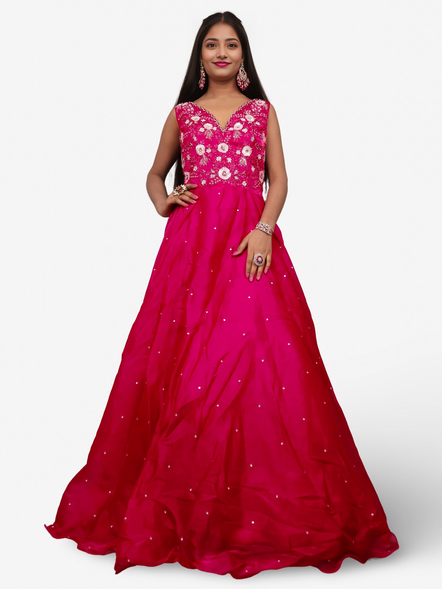 Gown with Sequin & Cut Dana Work by Shreekama Magenta Designer Gowns for Party Festival Wedding Occasion in Noida