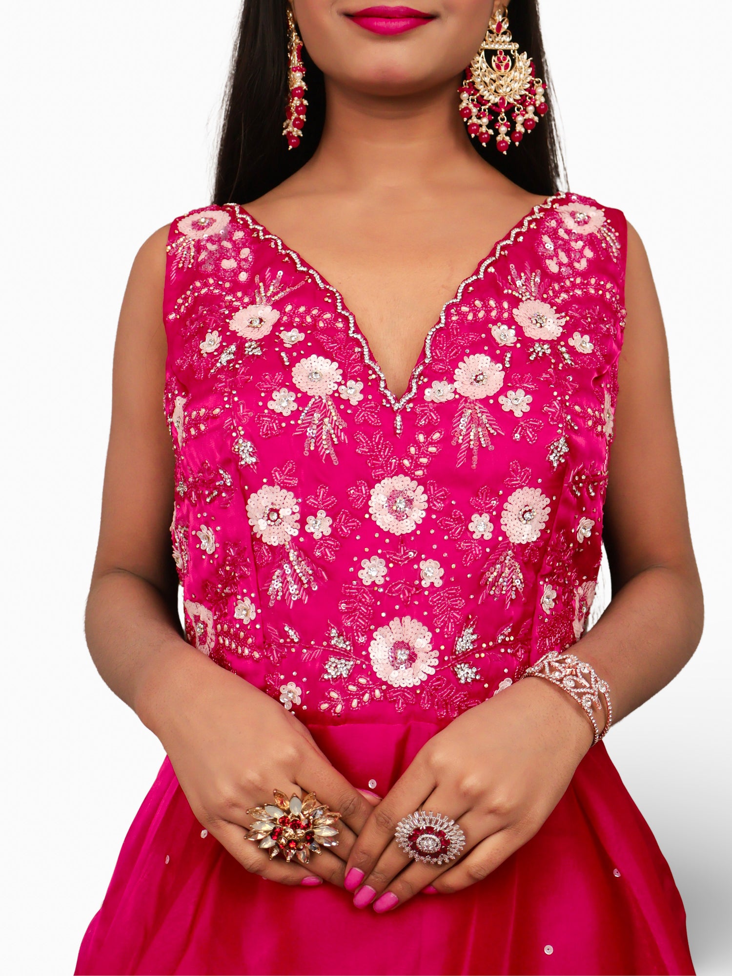 Gown with Sequin & Cut Dana Work by Shreekama Magenta Designer Gowns for Party Festival Wedding Occasion in Noida