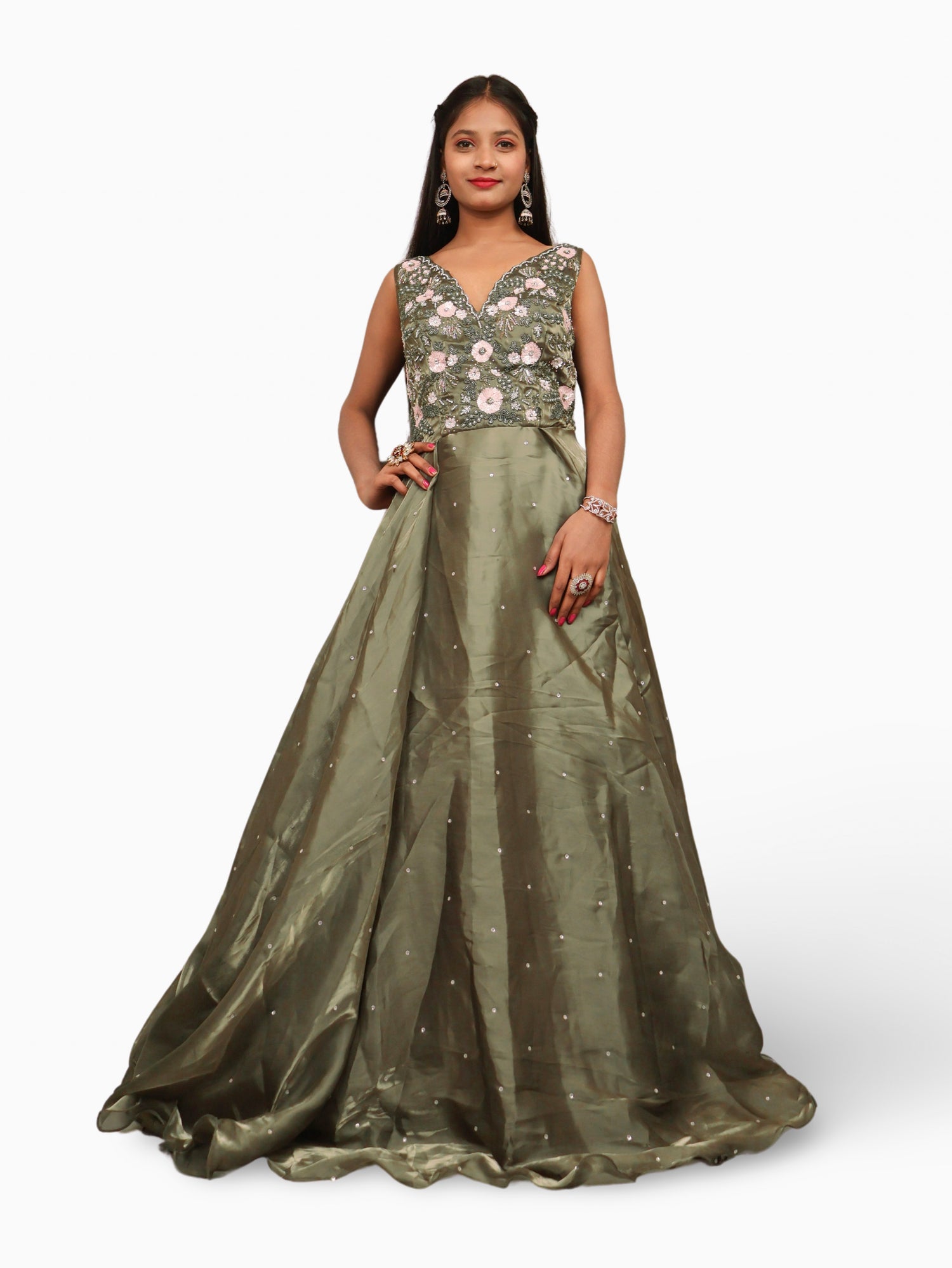 Gown with Sequin & Cut Dana Work by Shreekama Mehandi Designer Gowns for Party Festival Wedding Occasion in Noida