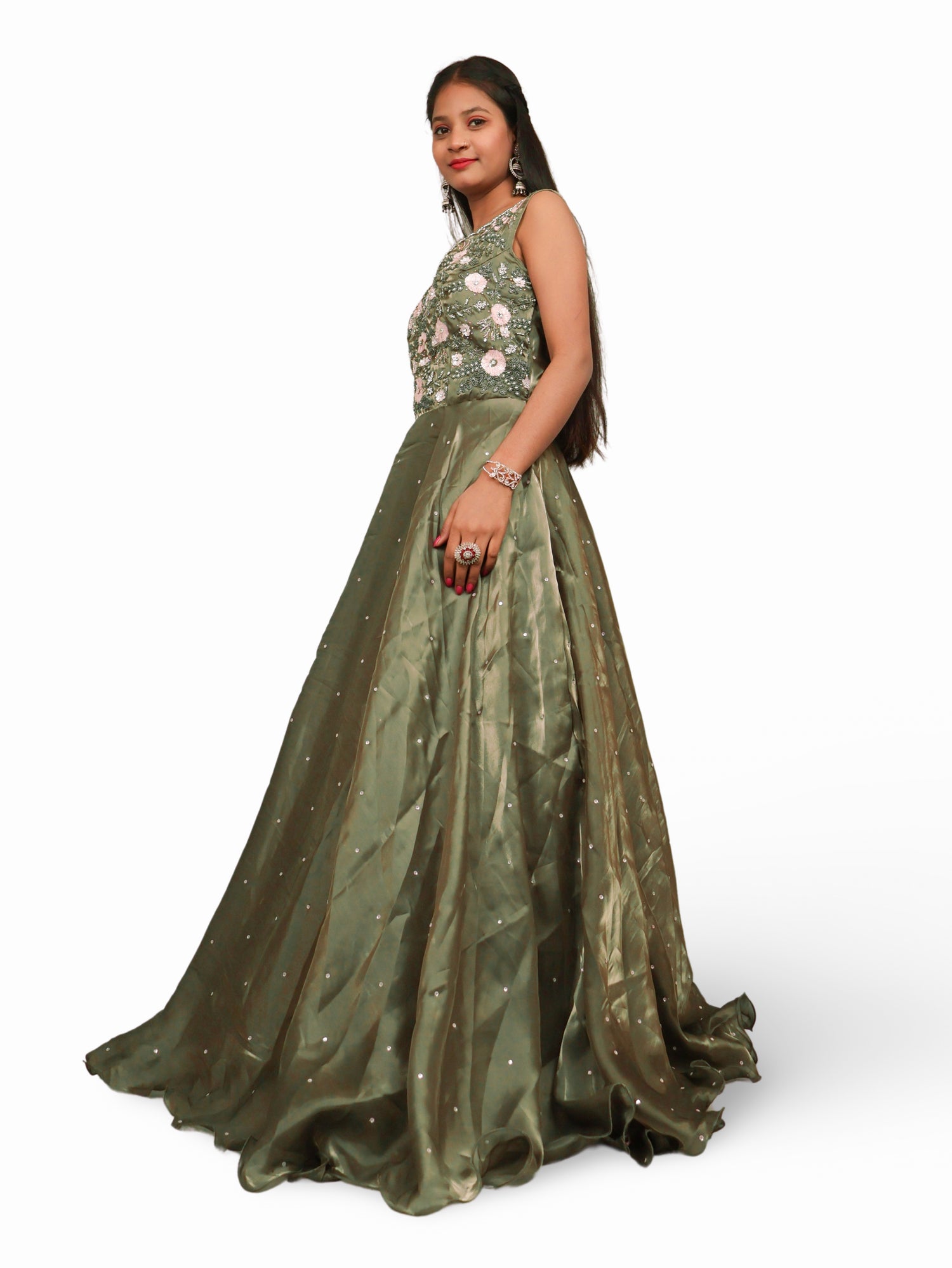 Gown with Sequin & Cut Dana Work by Shreekama Mehandi Designer Gowns for Party Festival Wedding Occasion in Noida