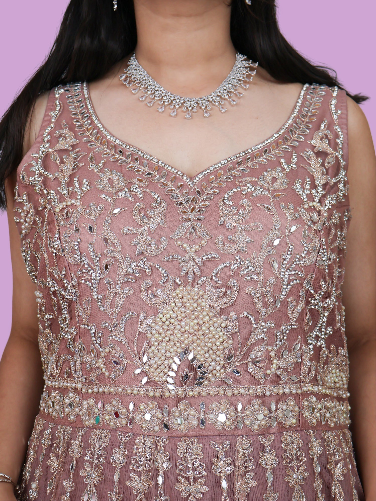 Nude Gown with Stones & Embroidery Work by Shreekama Nude Designer Gowns for Party Festival Wedding Occasion in Noida