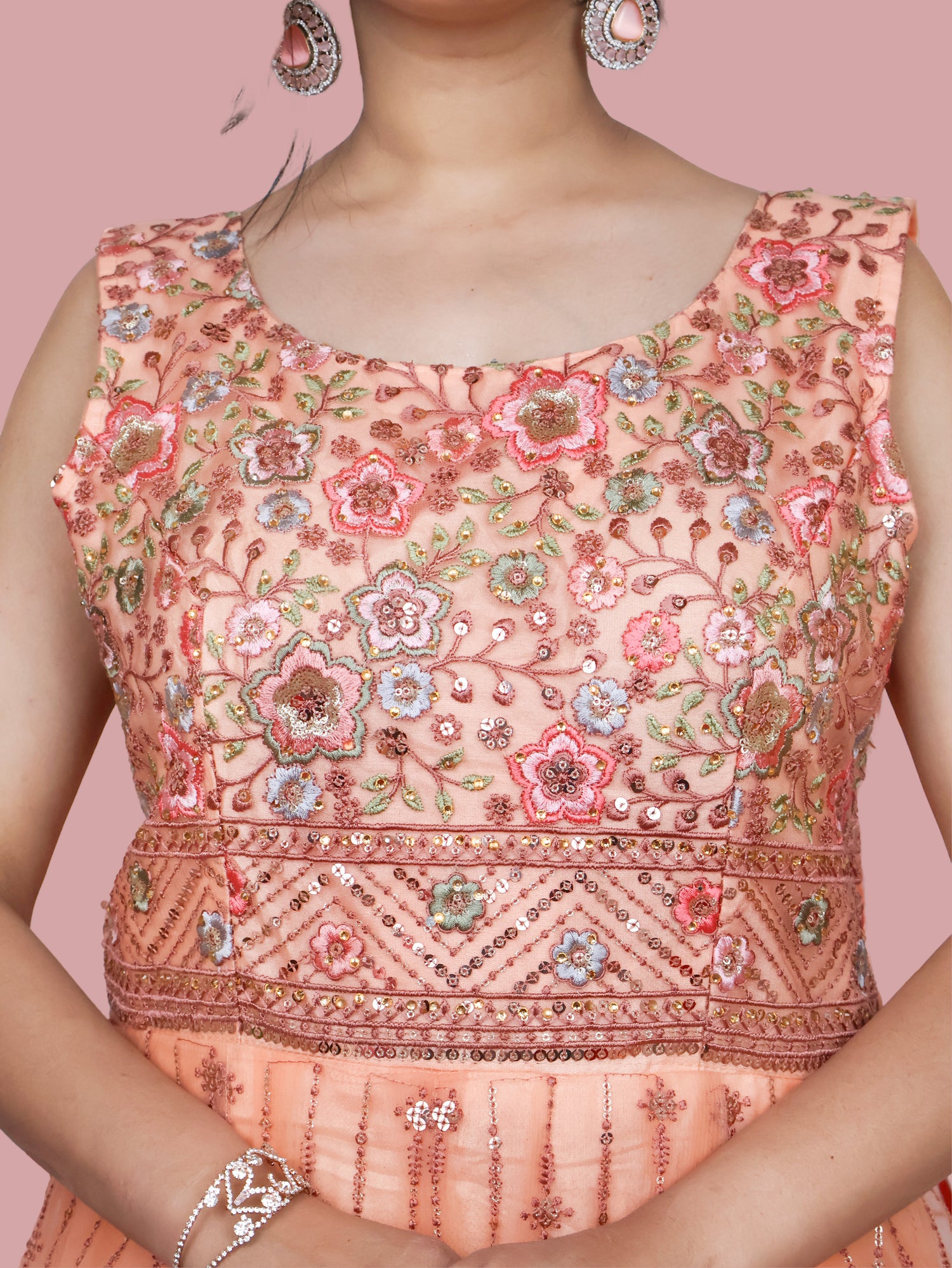 Peach Gown with Embroidery & Sequin Work by Shreekama Peach Designer Gowns for Party Festival Wedding Occasion in Noida