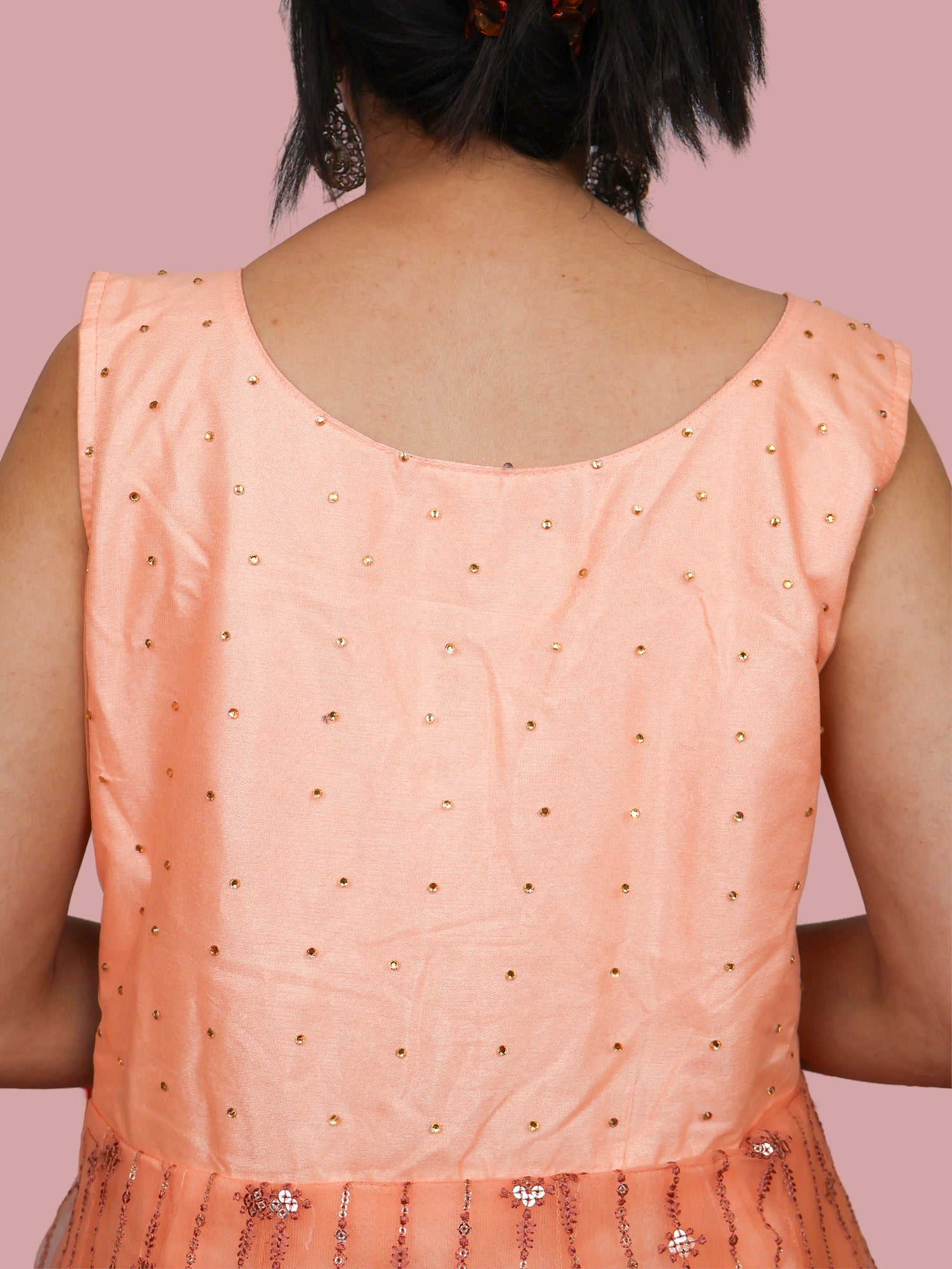 Peach Gown with Embroidery & Sequin Work by Shreekama Peach Designer Gowns for Party Festival Wedding Occasion in Noida