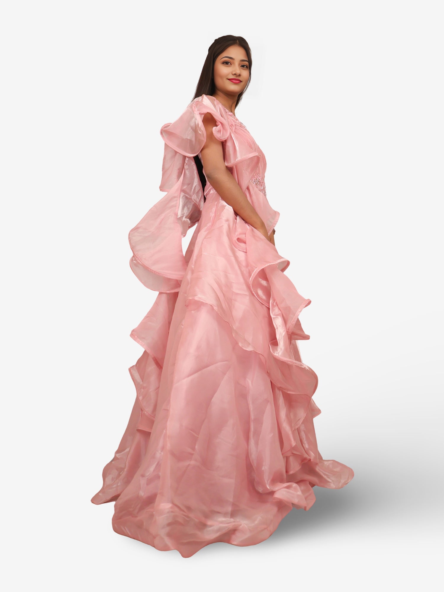 Baby Pink Gown with Mirror & Embroidery Work by Shreekama