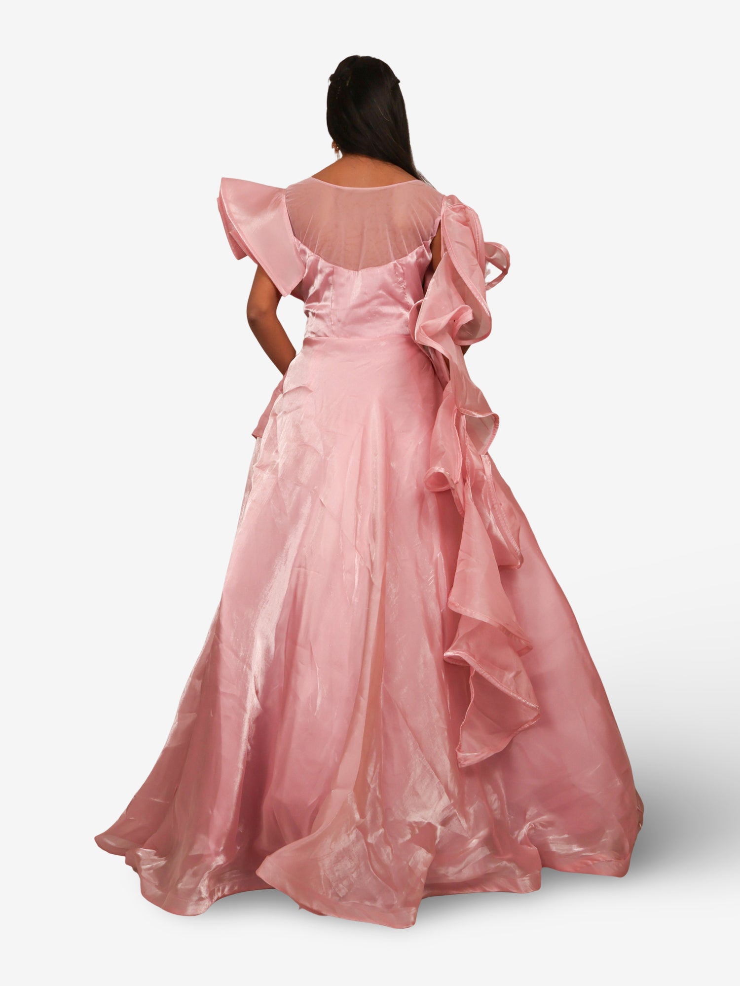 Baby Pink Gown with Mirror & Embroidery Work by Shreekama