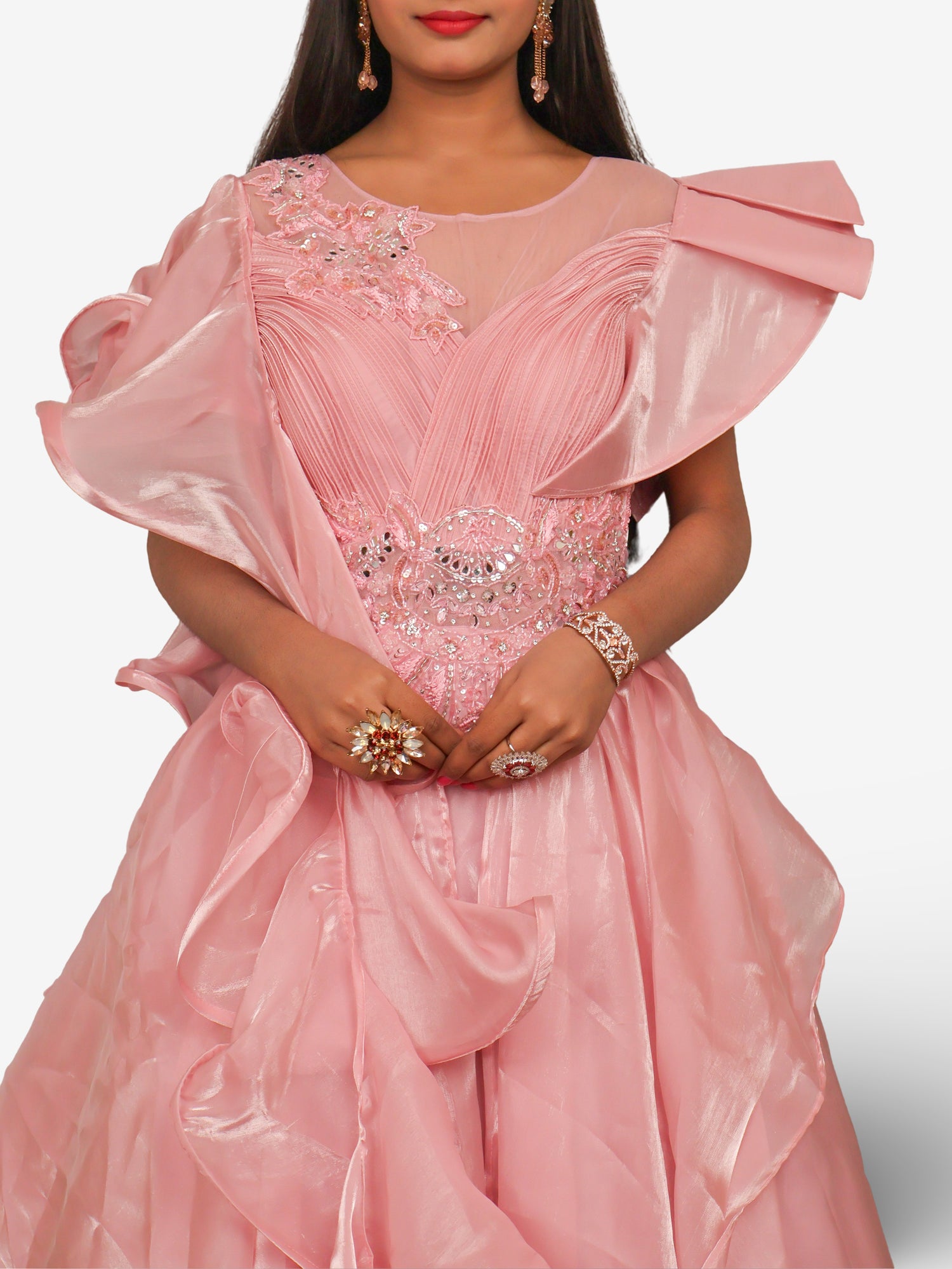 Baby Pink Gown with Mirror & Embroidery Work by Shreekama