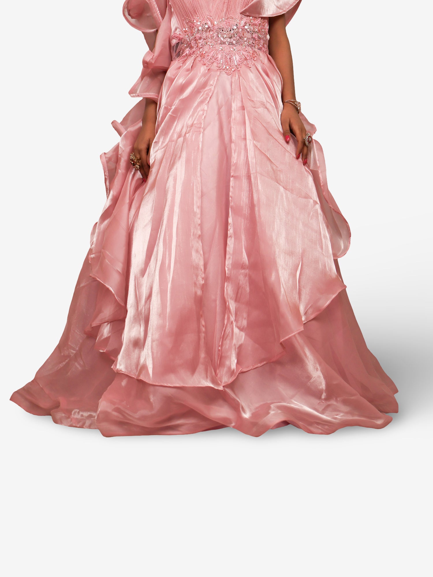 Baby Pink Gown with Mirror & Embroidery Work by Shreekama