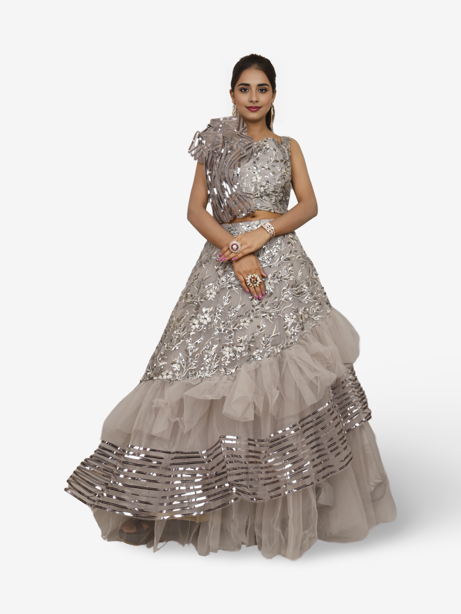 Lehenga Choli with Embroidery & Sequin by Shreekama Grey Designer Lehenga for Party Festival Wedding Occasion in Noida