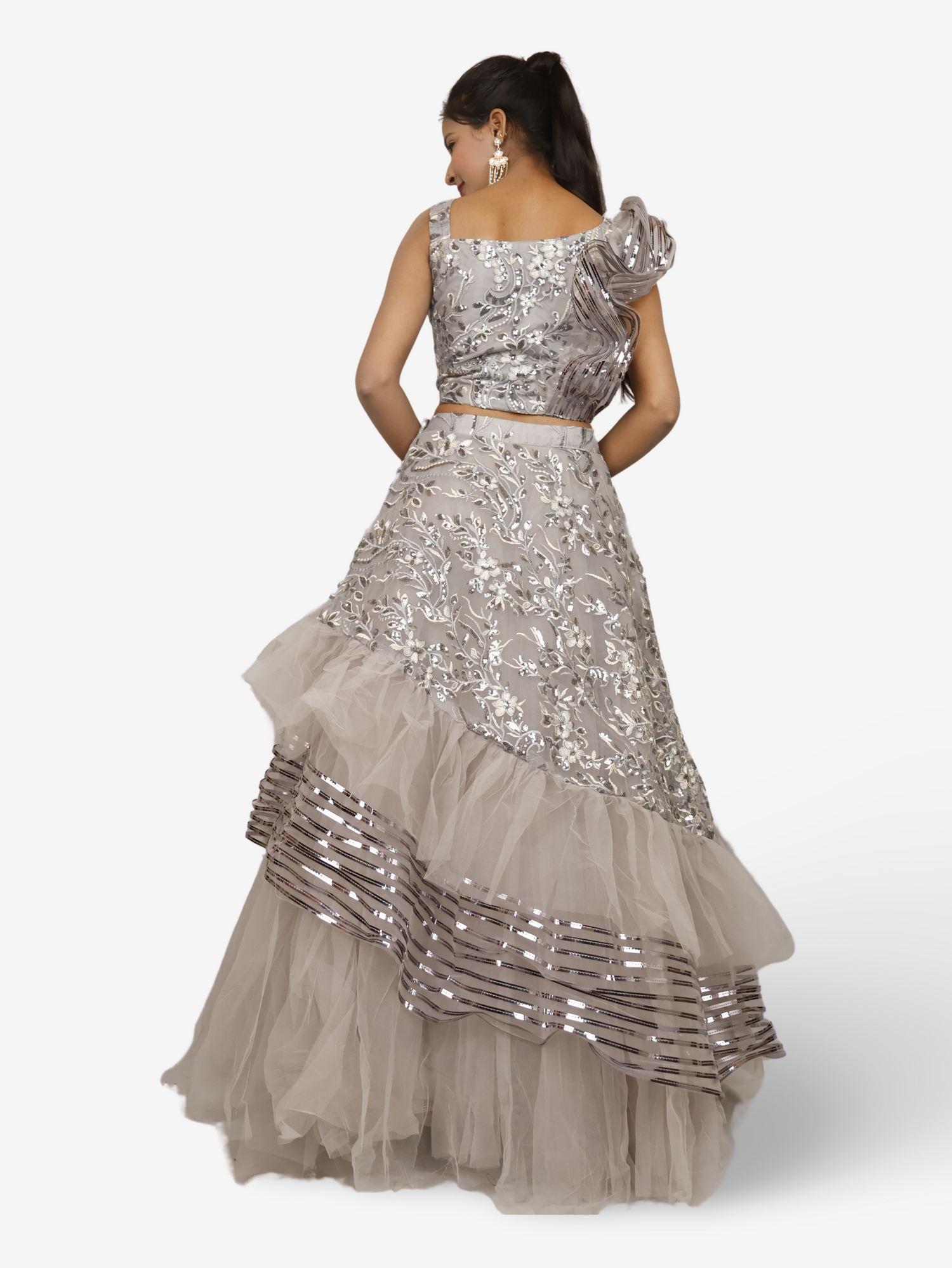 Lehenga Choli with Embroidery & Sequin by Shreekama Grey Designer Lehenga for Party Festival Wedding Occasion in Noida