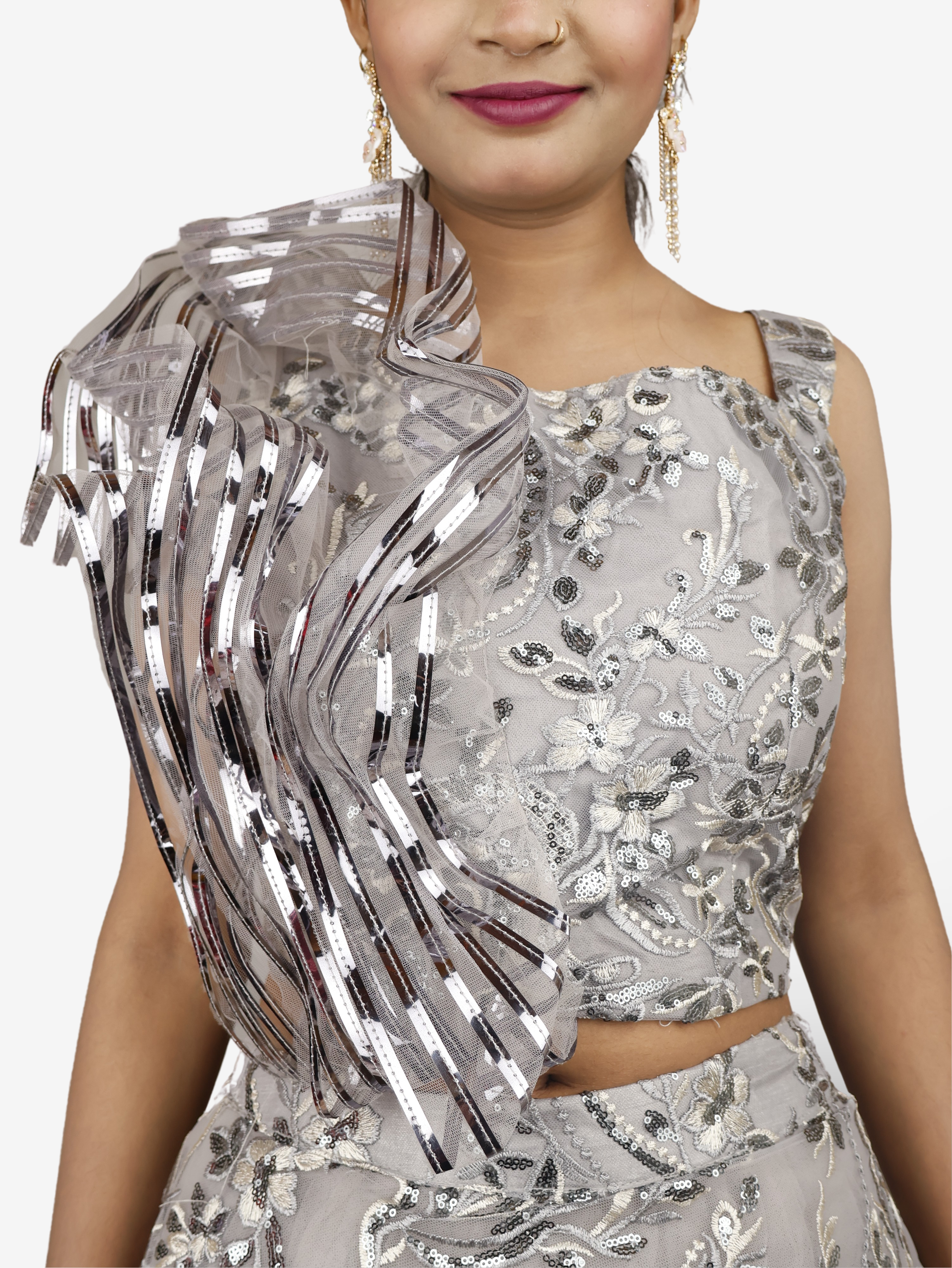 Lehenga Choli with Embroidery & Sequin by Shreekama Grey Designer Lehenga for Party Festival Wedding Occasion in Noida