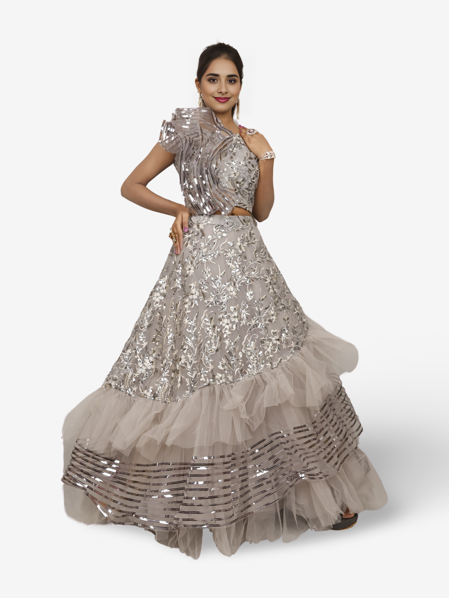 Lehenga Choli with Embroidery & Sequin by Shreekama Grey Designer Lehenga for Party Festival Wedding Occasion in Noida