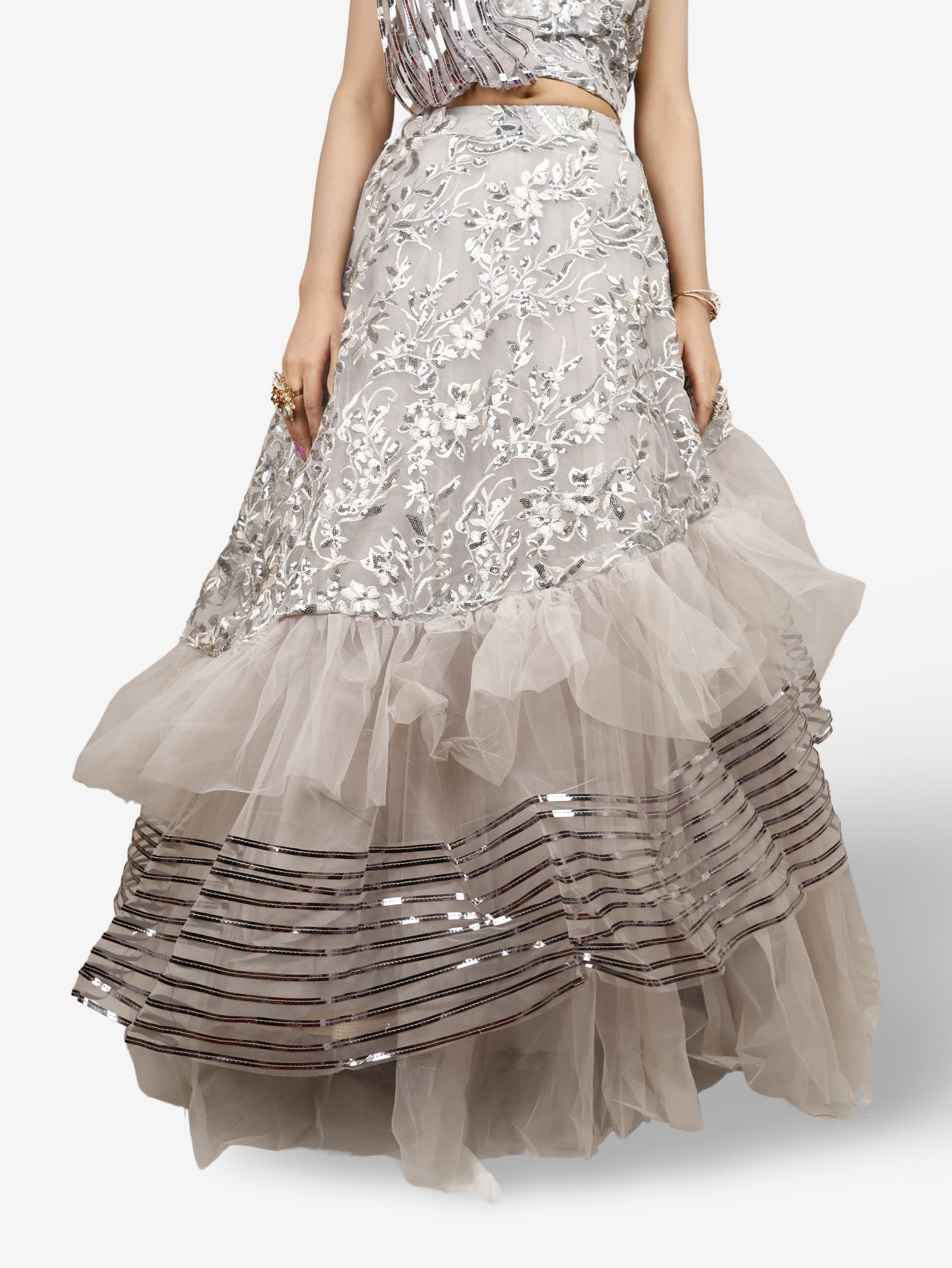 Lehenga Choli with Embroidery & Sequin by Shreekama Grey Designer Lehenga for Party Festival Wedding Occasion in Noida