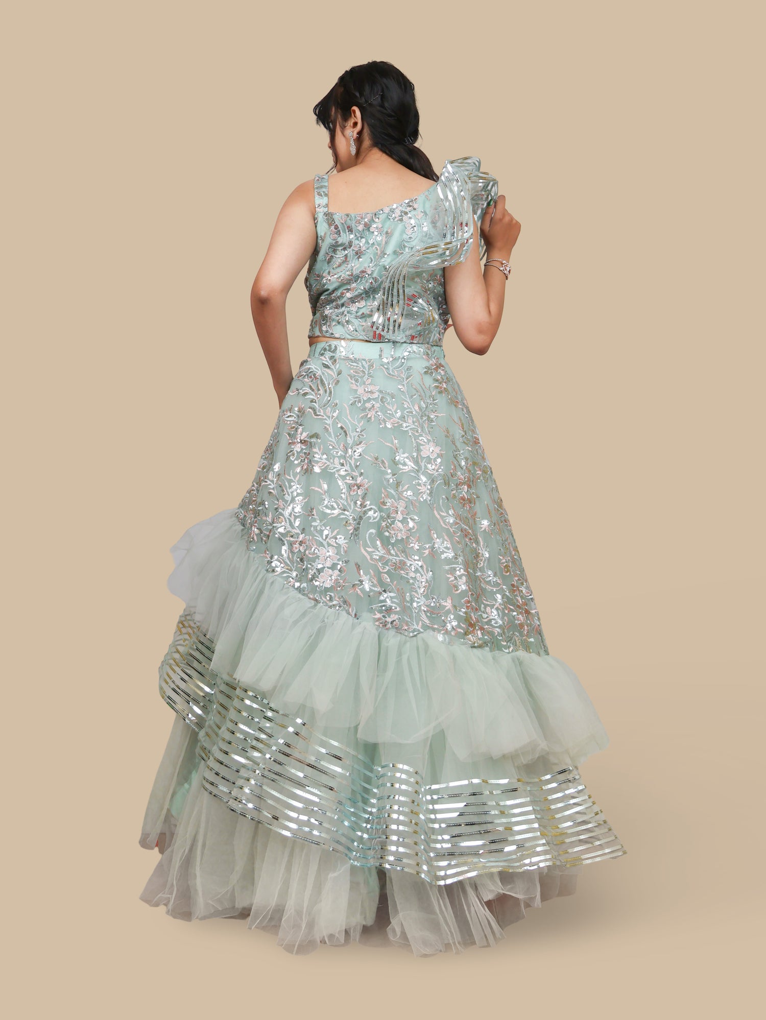 Lehenga Choli with Embroidery & Sequin by Shreekama Pista Green Designer Lehenga for Party Festival Wedding Occasion in Noida